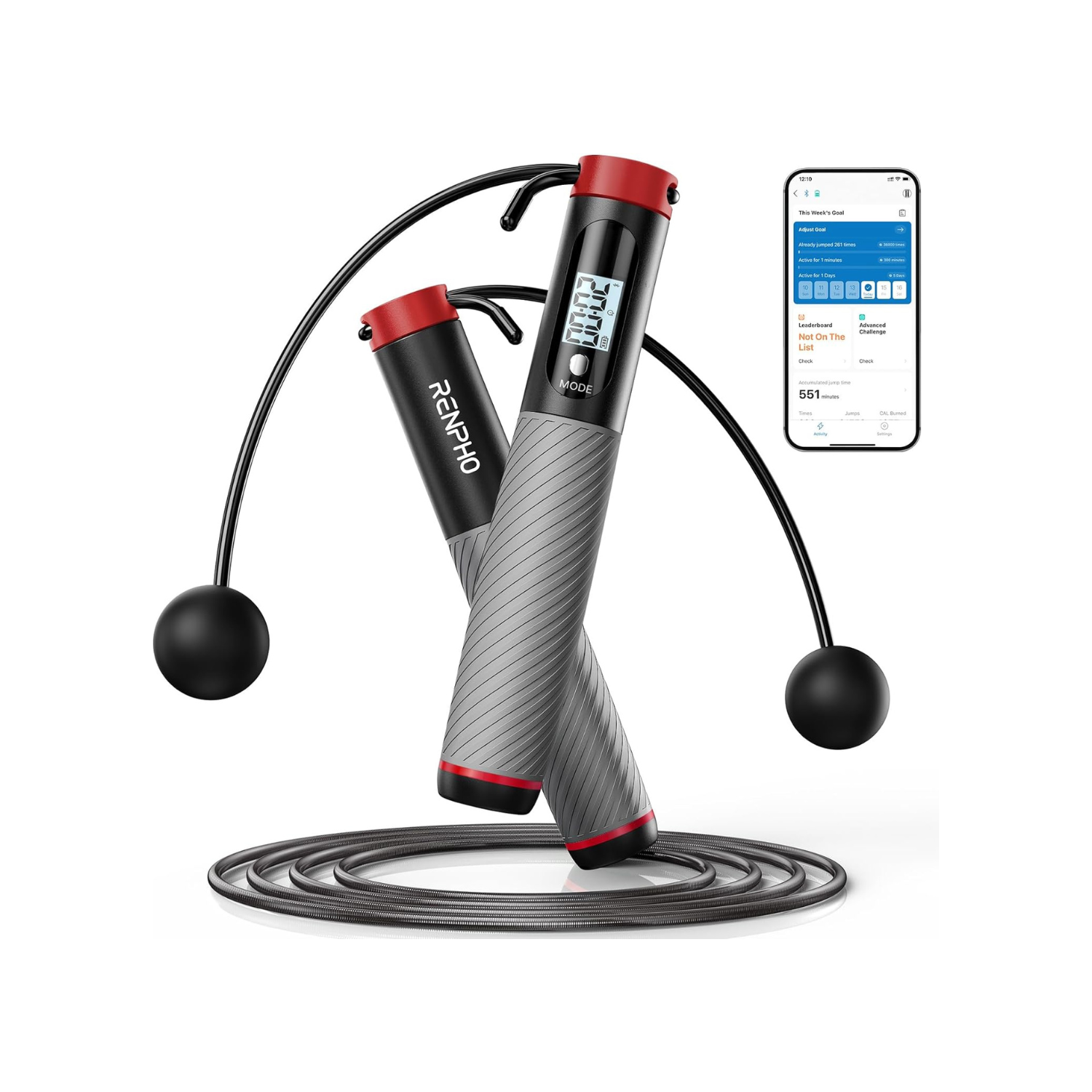 RENPHO Smart Jump Rope, Cordless Jump Rope, High-Speed Jump Rope with Counter, Fitness Skipping Rope with APP Data Analysis, Workout Jump Ropes for