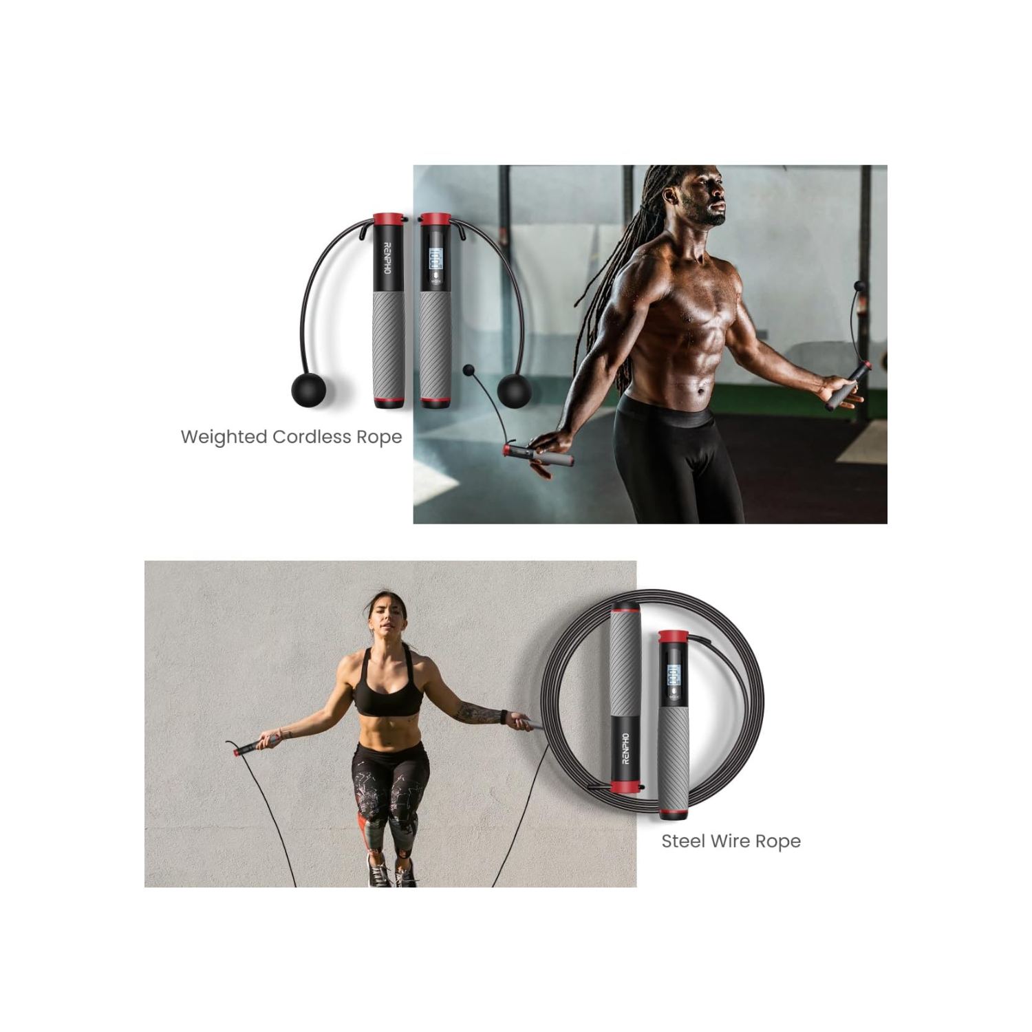 RENPHO Smart Jump Rope, Cordless Jump Rope, High-Speed Jump Rope with Counter, Fitness Skipping Rope with APP Data Analysis, Workout Jump Ropes for