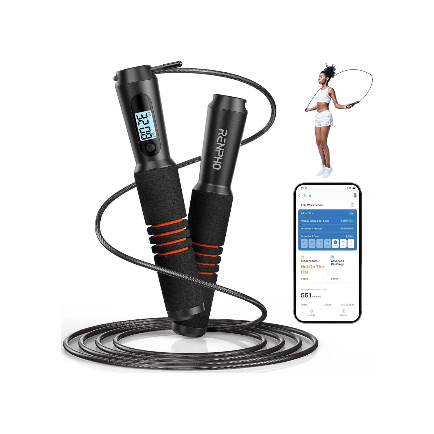 RENPHO Smart Jump Rope, Cordless Jump Rope, High-Speed Jump Rope with Counter, Fitness Skipping Rope with APP Data Analysis, Workout Jump Ropes for