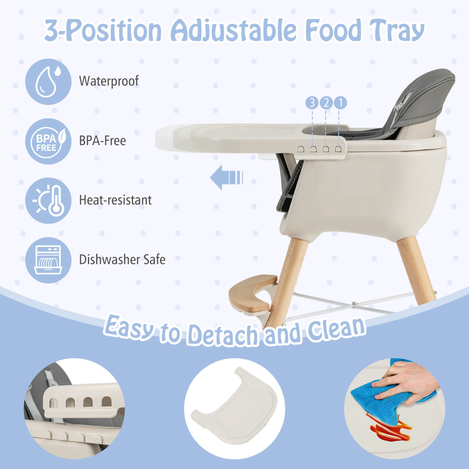 Costway 3 in 1 Convertible Wooden High Chair Baby Toddler Highchair w/ Cushion
