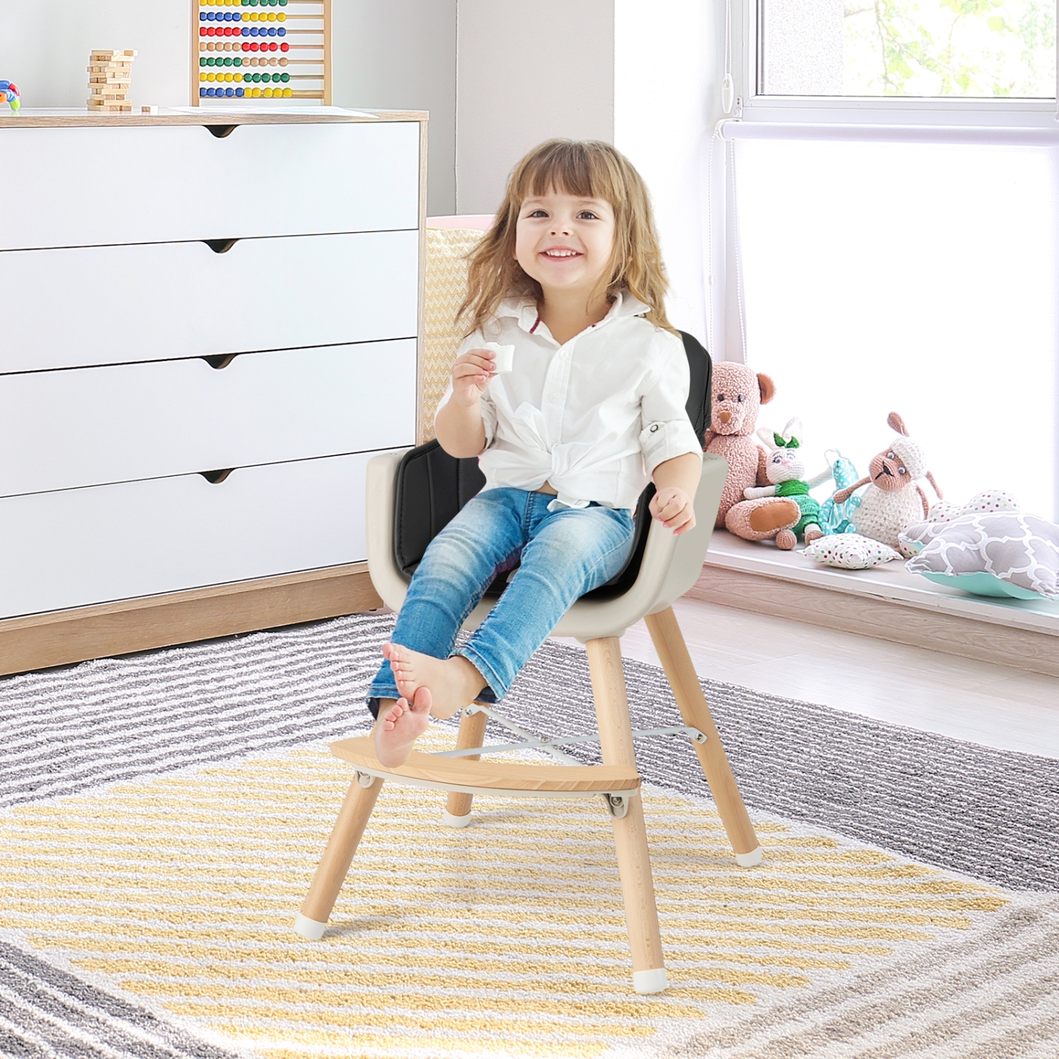 Chaise haute convertible 3 en 1 en bois pour bébé avec coussin de Costway