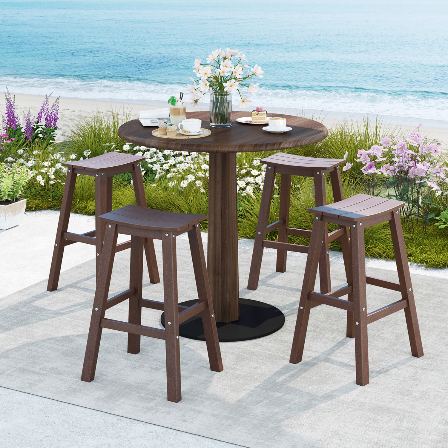 Gymax 29'' Patio Bar Stool Set of 4 w/ Curved Seat & Footrests for Backyard Outdoor