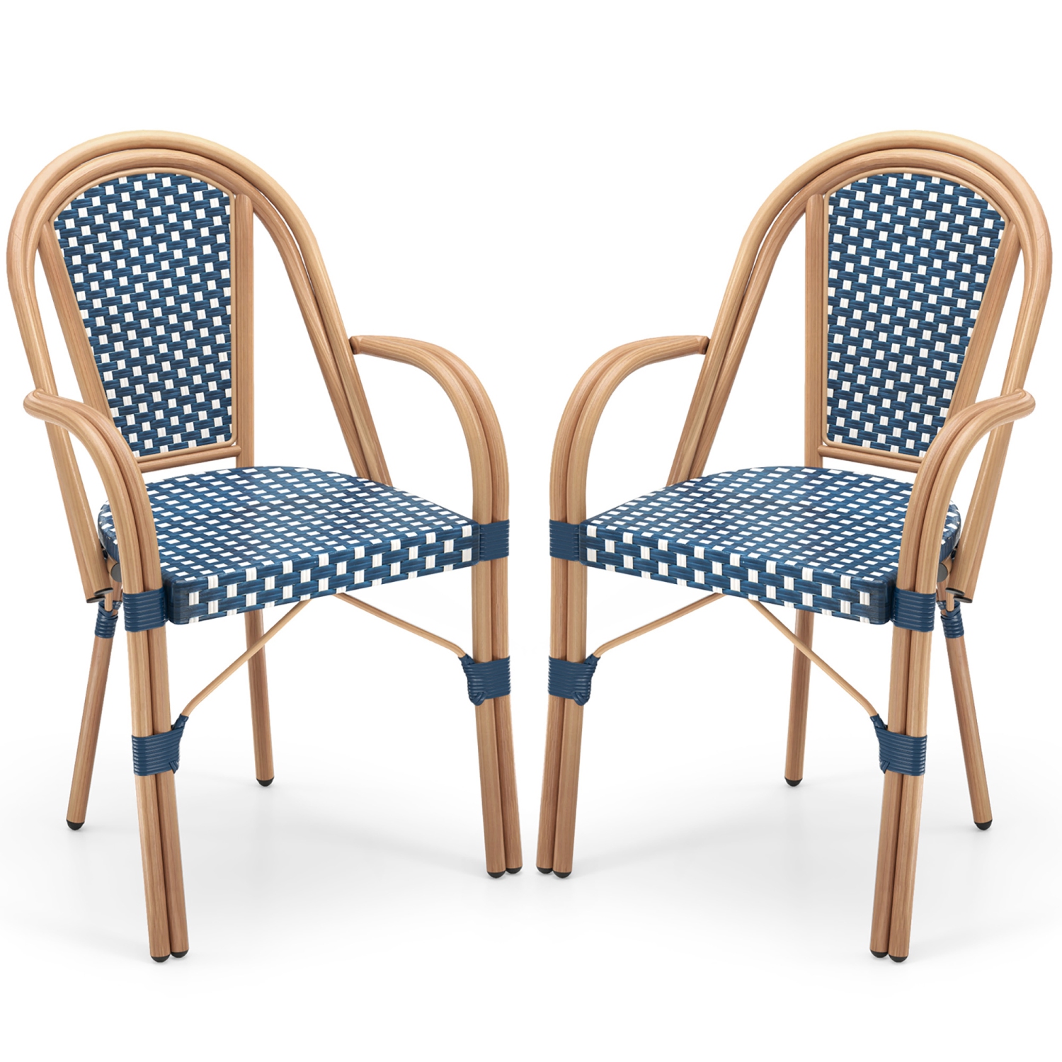 Gymax Outdoor French Bistro Chairs 2 PCS w/ Armrests Galvanized Metal Frame