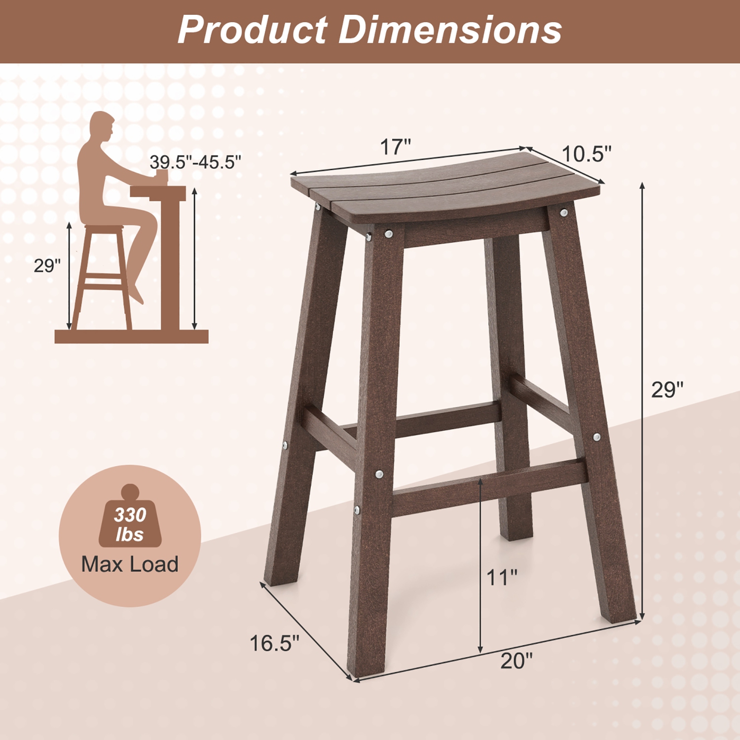Gymax 29'' Patio Bar Stool Set of 2 w/ Curved Seat & Footrests for Backyard Outdoor