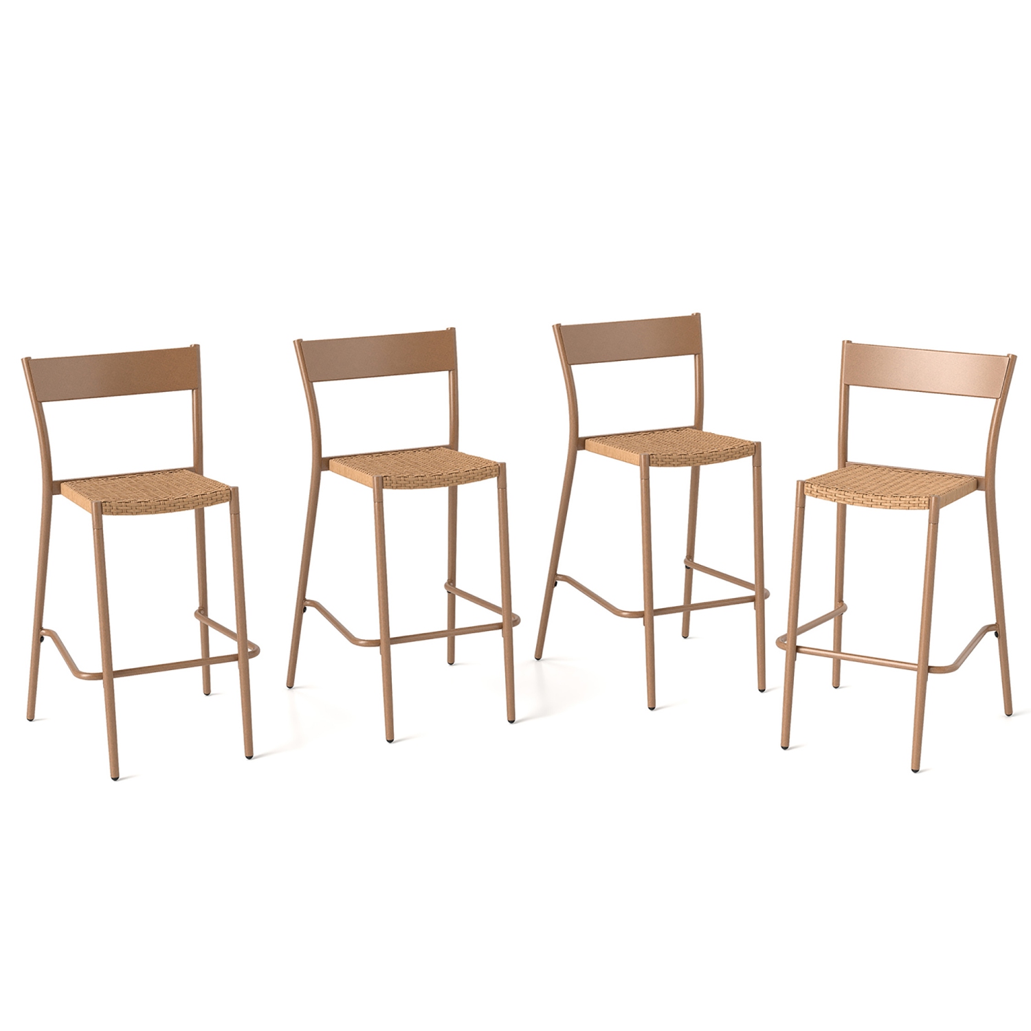 Gymax 4PCS Patio Barstools Outdoor Bar Height Chairs w/ Rattan Seat & Metal Backrest