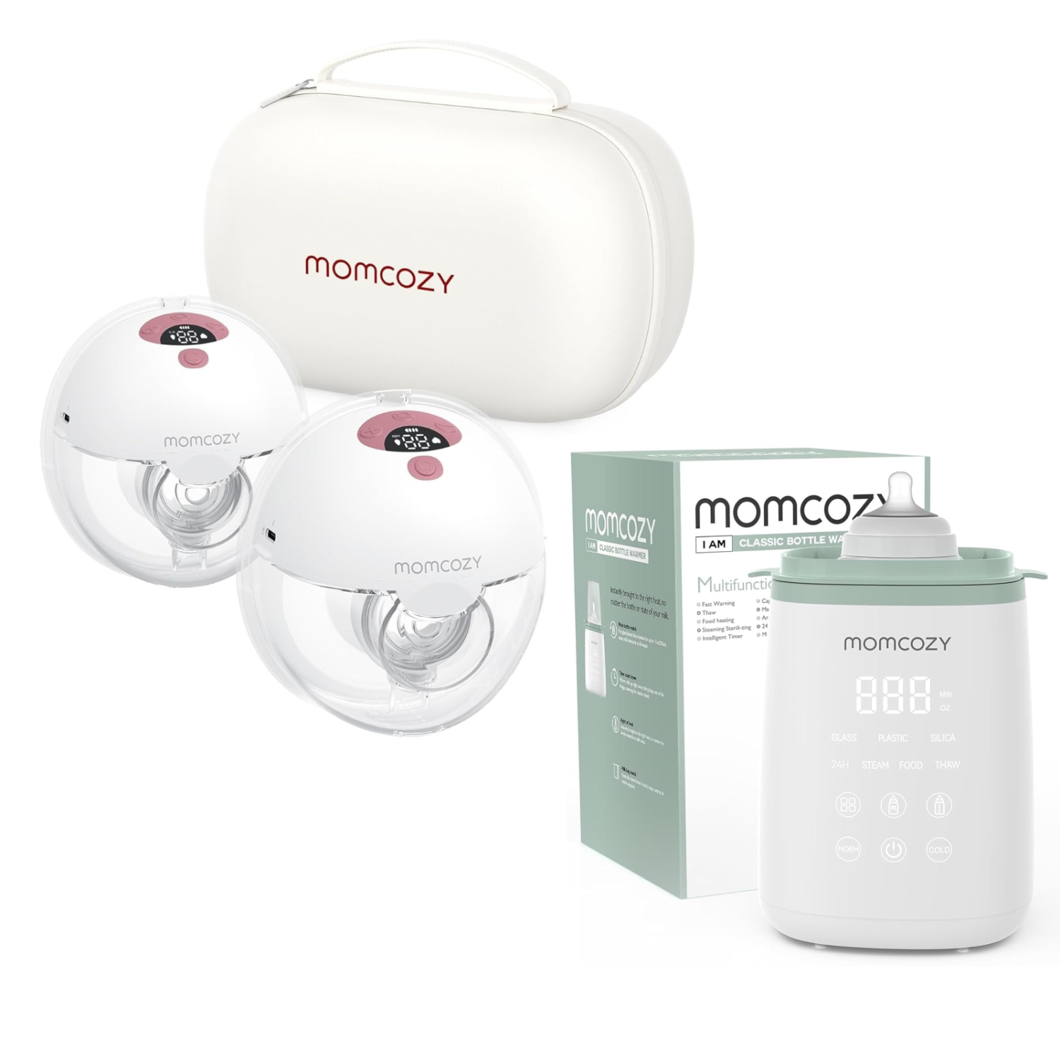 Momcozy M5 All-in-one Breast Pump,3 Modes 9 Levels & Momcozy Smart Baby Bottle Warmer Steam Bottle Sterilizer, Fast Baby Milk Warmer with Accurate