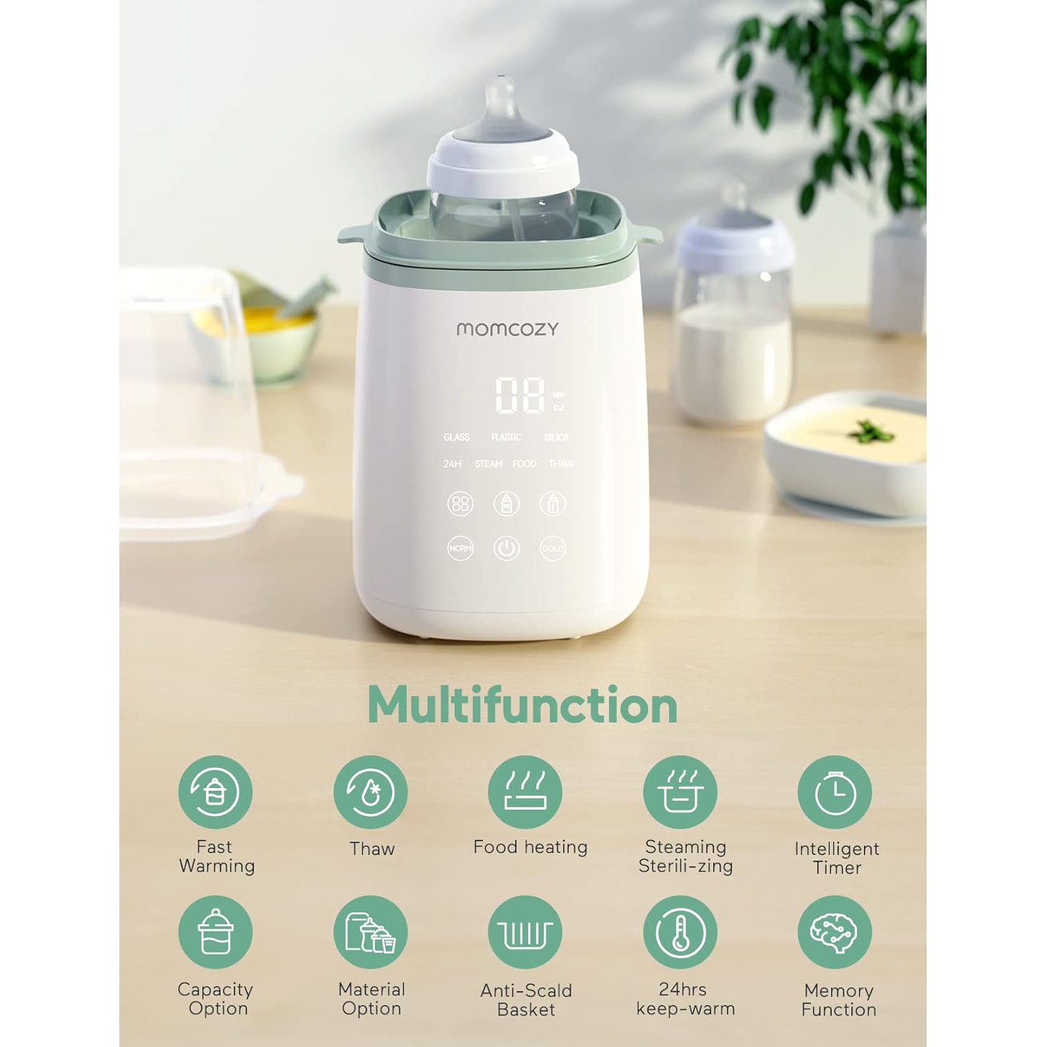 Momcozy M5 All-in-one Breast Pump,3 Modes 9 Levels & Momcozy Smart Baby Bottle Warmer Steam Bottle Sterilizer, Fast Baby Milk Warmer with Accurate