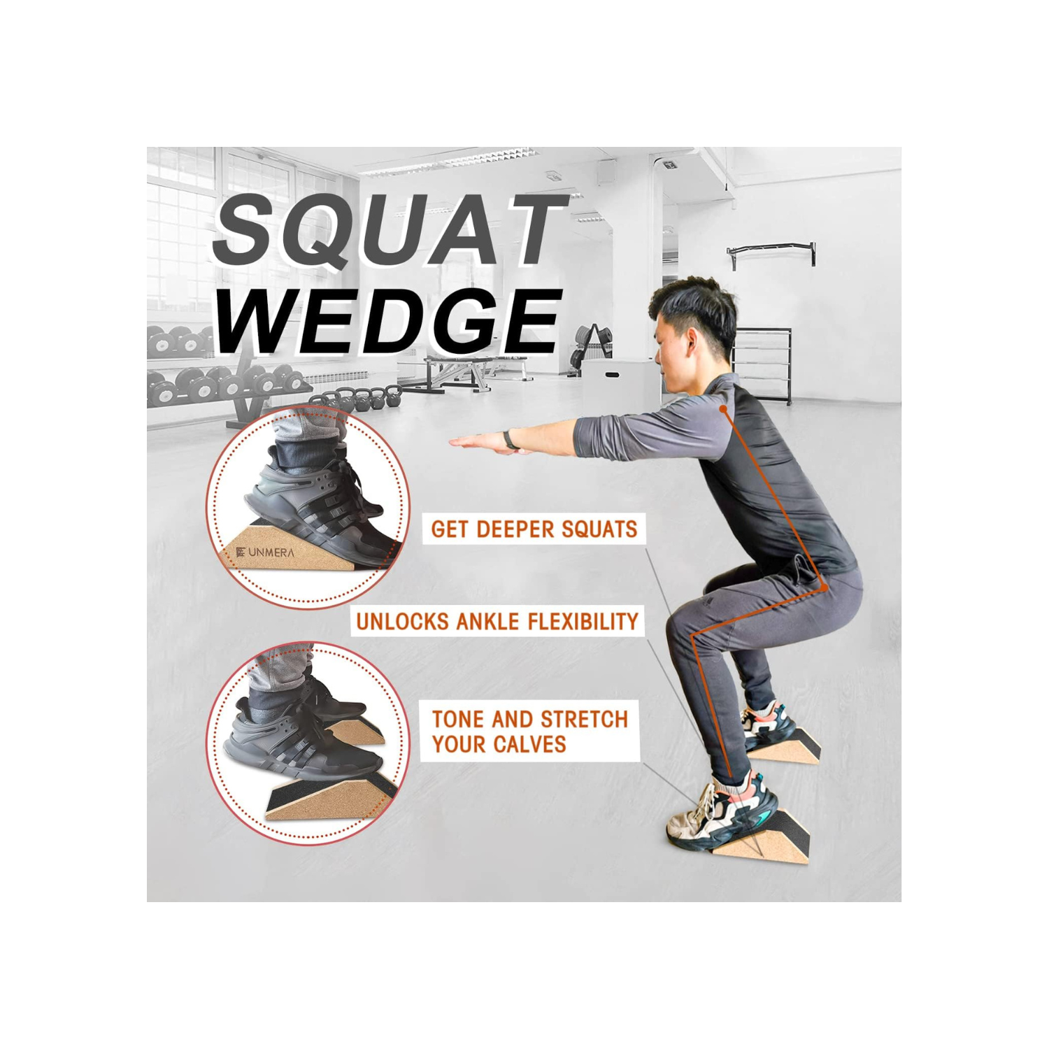 UNMERA Squat Wedge Block 2PCS Non Slip Professional Squat Ramp,Squat Platform for Heel Elevated Squats and Calf Raises