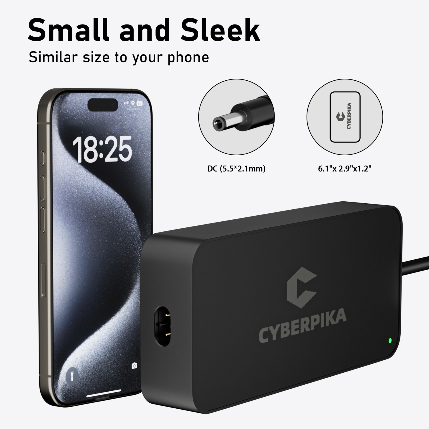 Cyberpika Portable eBike Charger – 54.6V 3A Fast Charging for 48V Lithium Batteries – Sleek, Ultra-Compact Design by MIT startup – Enhanced Safety –