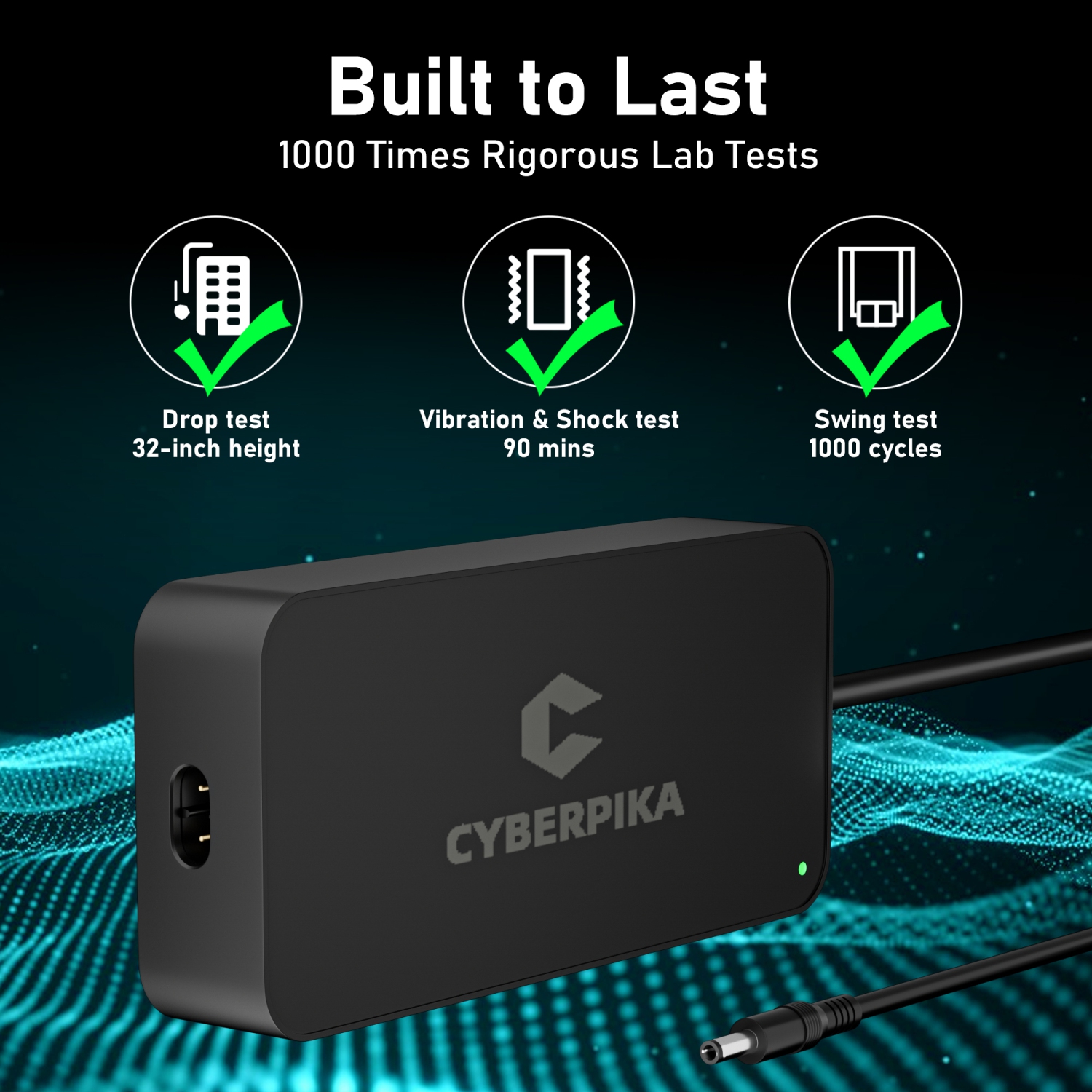 Cyberpika Portable eBike Charger – 54.6V 3A Fast Charging for 48V Lithium Batteries – Sleek, Ultra-Compact Design by MIT startup – Enhanced Safety –