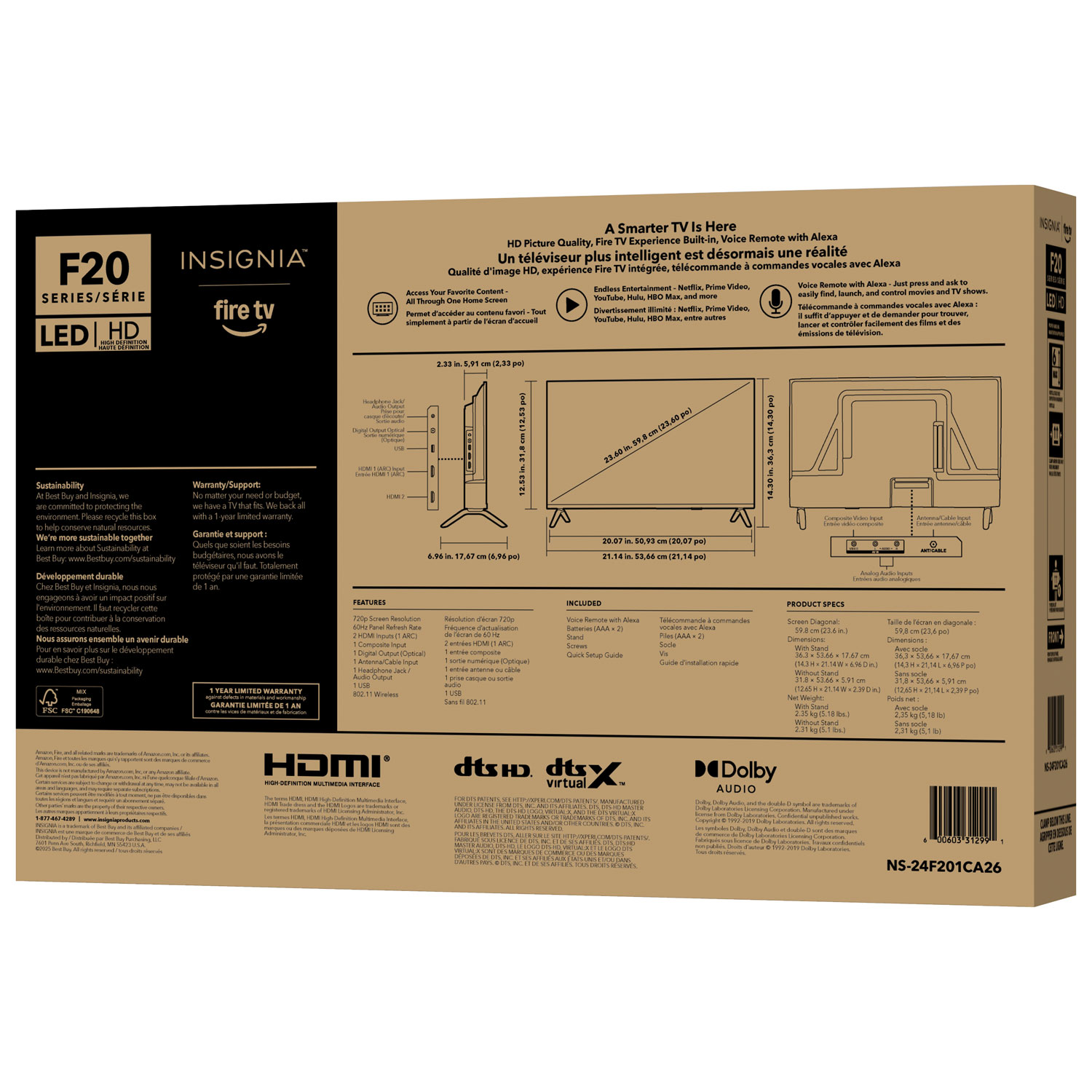 Téléviseur intelligent Fire TV DEL HDR HD 720p de 24 po d'Insignia - 2025