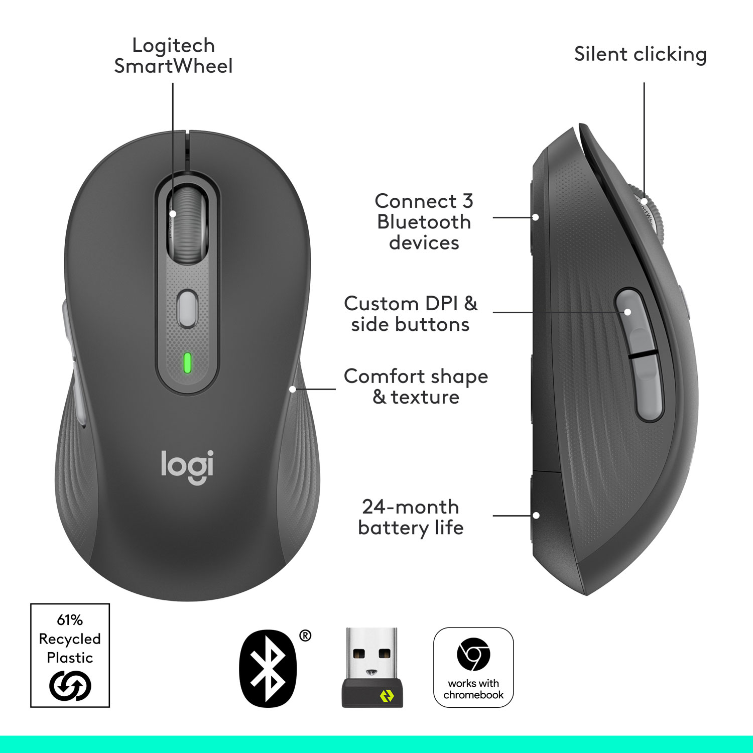 Souris optique Bluetooth Signature Plus M750 de Logitech - Graphite