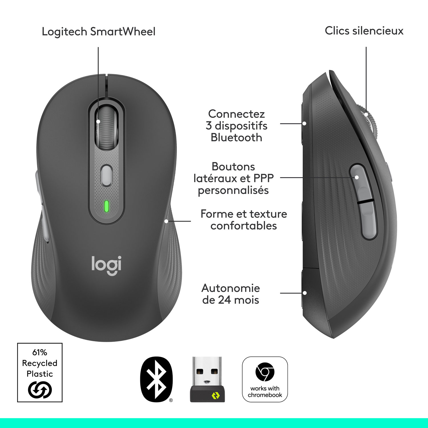 Souris optique Bluetooth Signature Plus M750 de Logitech - Graphite