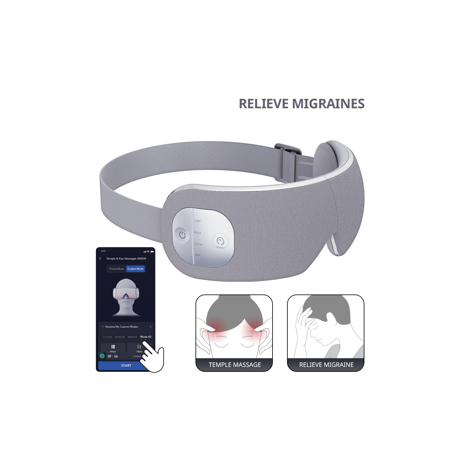 Breo EM005 Temple and Eye Massager with Heat Best Eye Massager for Migraines Headaches Dry Eyes Rechargeable Portable Eye Massager for Relaxation