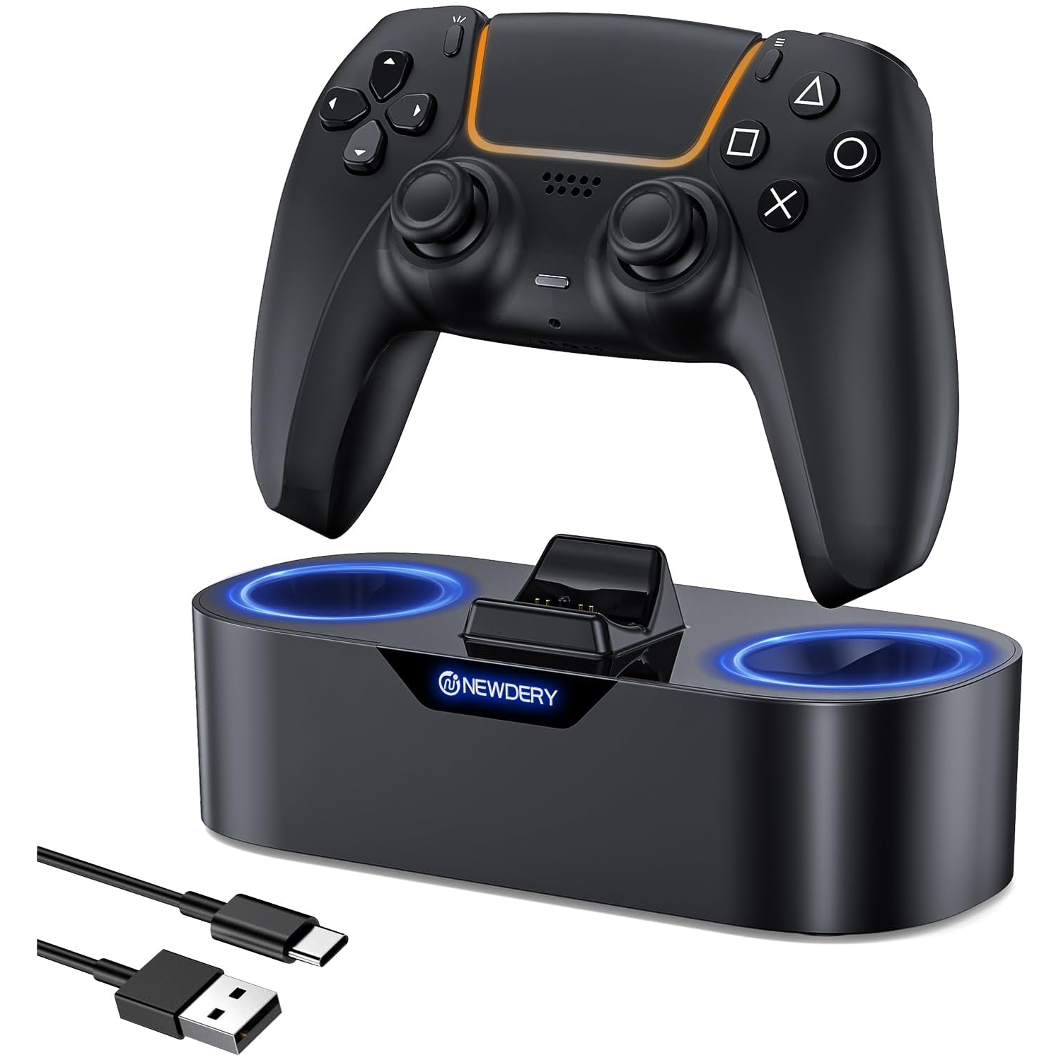 NEWDERY PS5 Controller Charger Station – DualSense & Edge, USB-C, LED Indicator