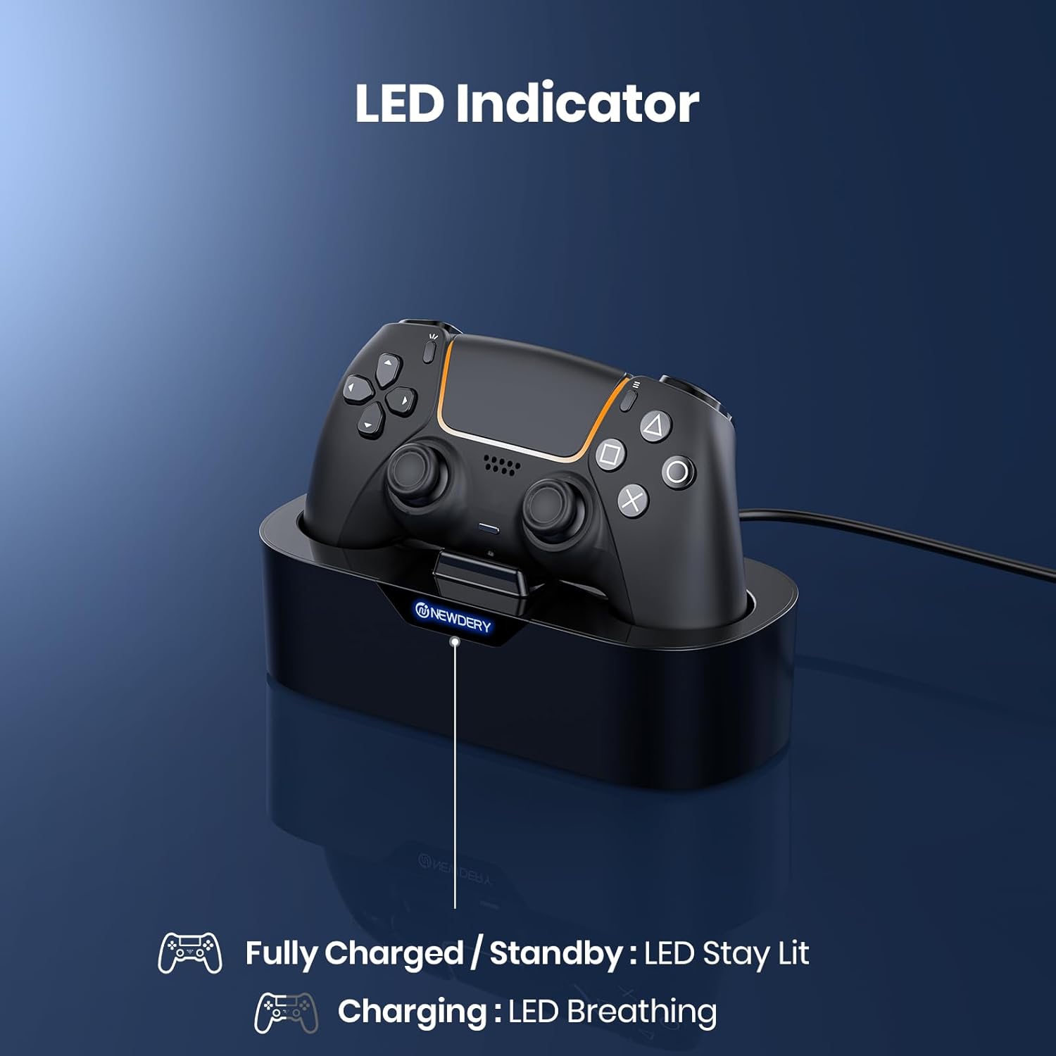 thumbnail image 2 of NEWDERY PS5 Controller Charger Station – DualSense & Edge, USB-C, LED Indicator 2 of 4
