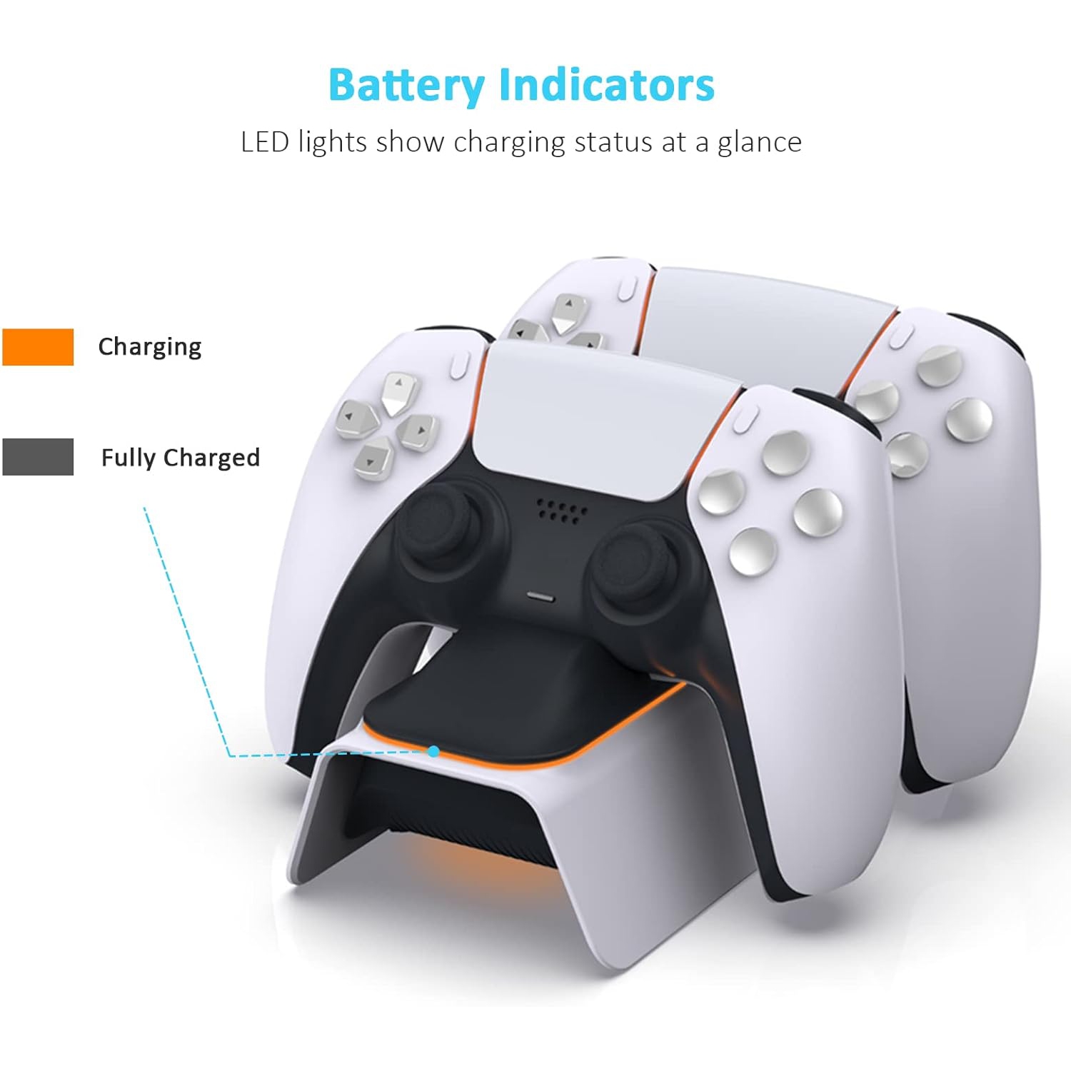 Chargeur de manette PS5 blanc avec ensemble de capuchons antidérapants, adaptateur c.a. à recharge rapide, station de recharge DualSense pour deux