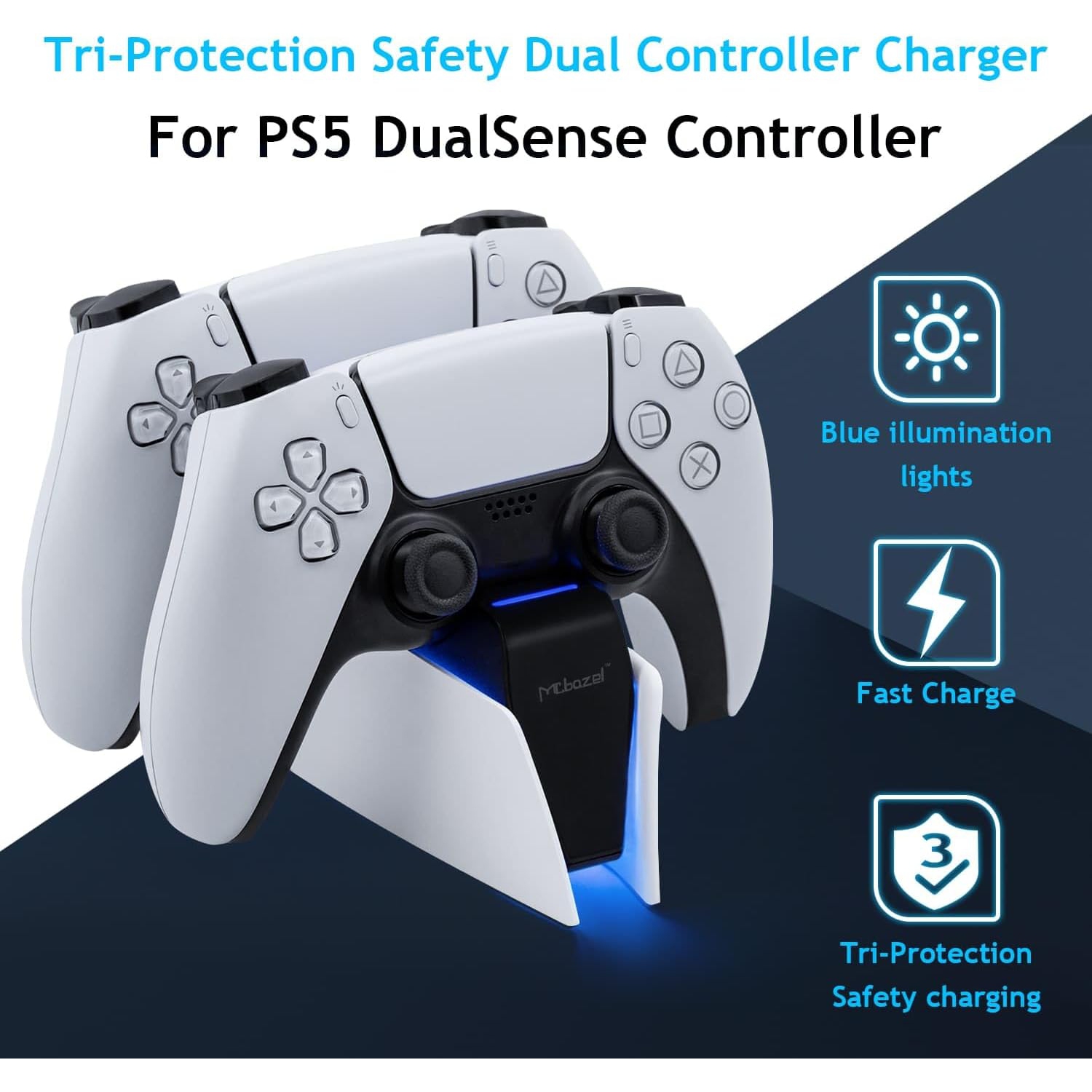 Chargeur double pour manette PS5, station de chargement rapide pour manettes PS5, station de chargement double de type C avec indicateur LED, blanc