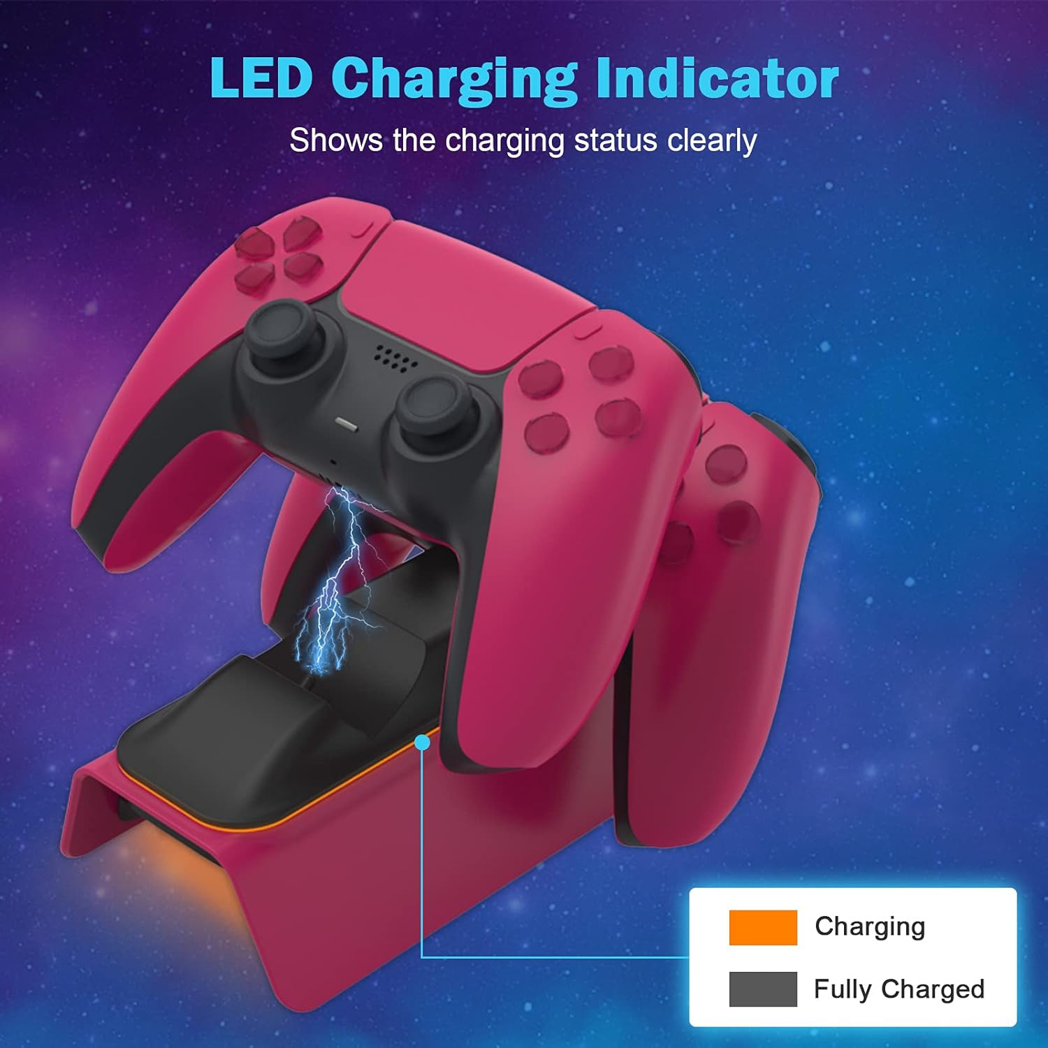 Chargeur pour manette PS5 vin avec ensemble de capuchons antidérapants, adaptateur c.a. à recharge rapide, station de recharge pour deux manettes
