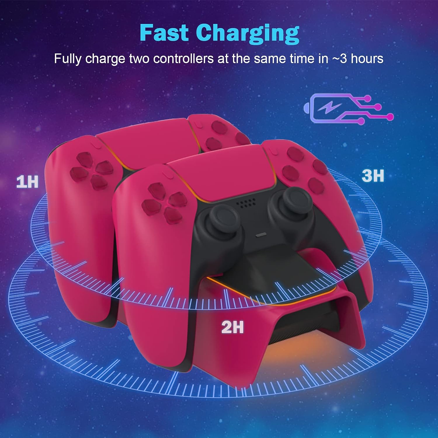 Chargeur pour manette PS5 vin avec ensemble de capuchons antidérapants, adaptateur c.a. à recharge rapide, station de recharge pour deux manettes