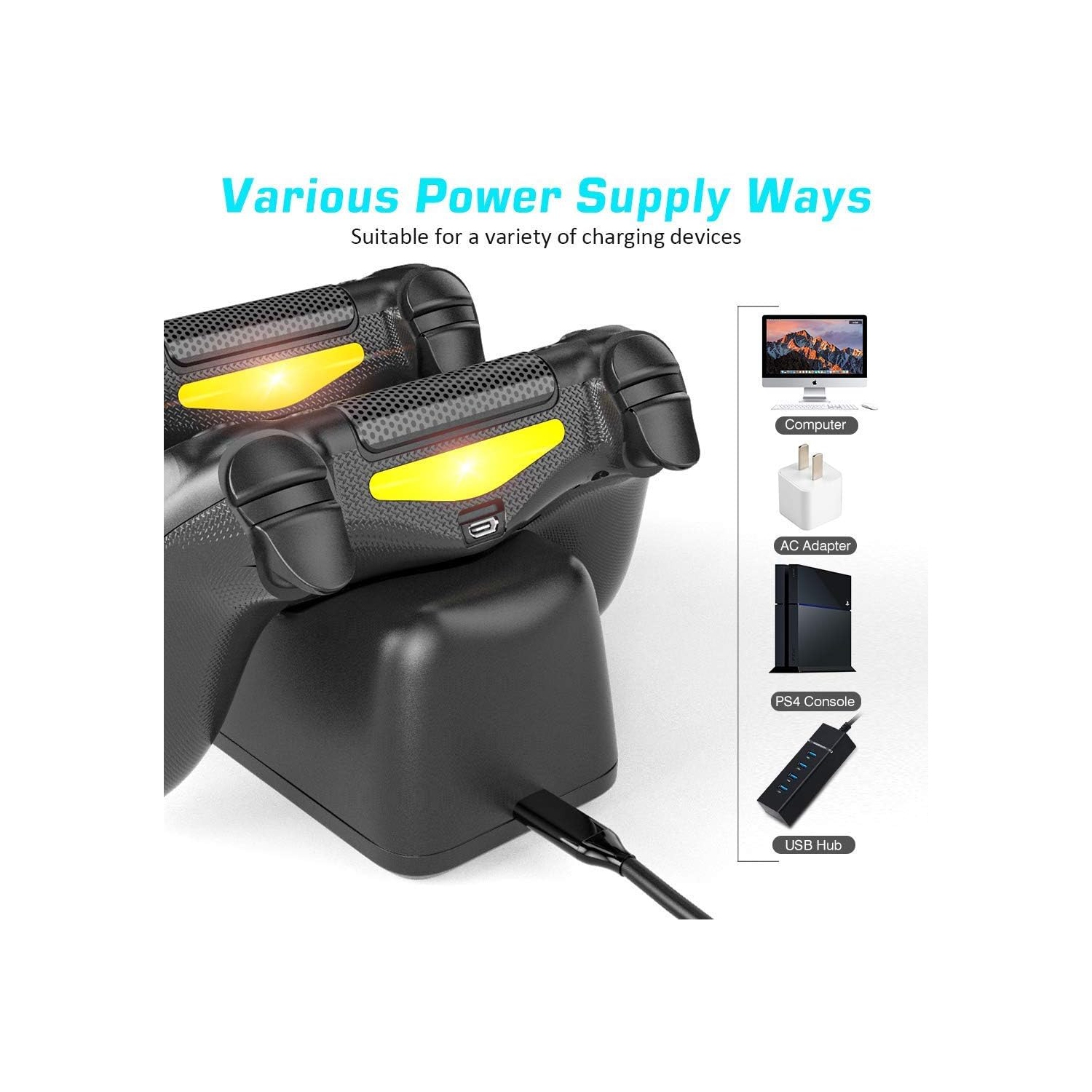 Chargeur pour manette PS4, station de recharge pour manettes Dual Shock 4 avec voyants LED, compatible avec les 4 manettes PS4/PS4 Slim/PS4 Pro de