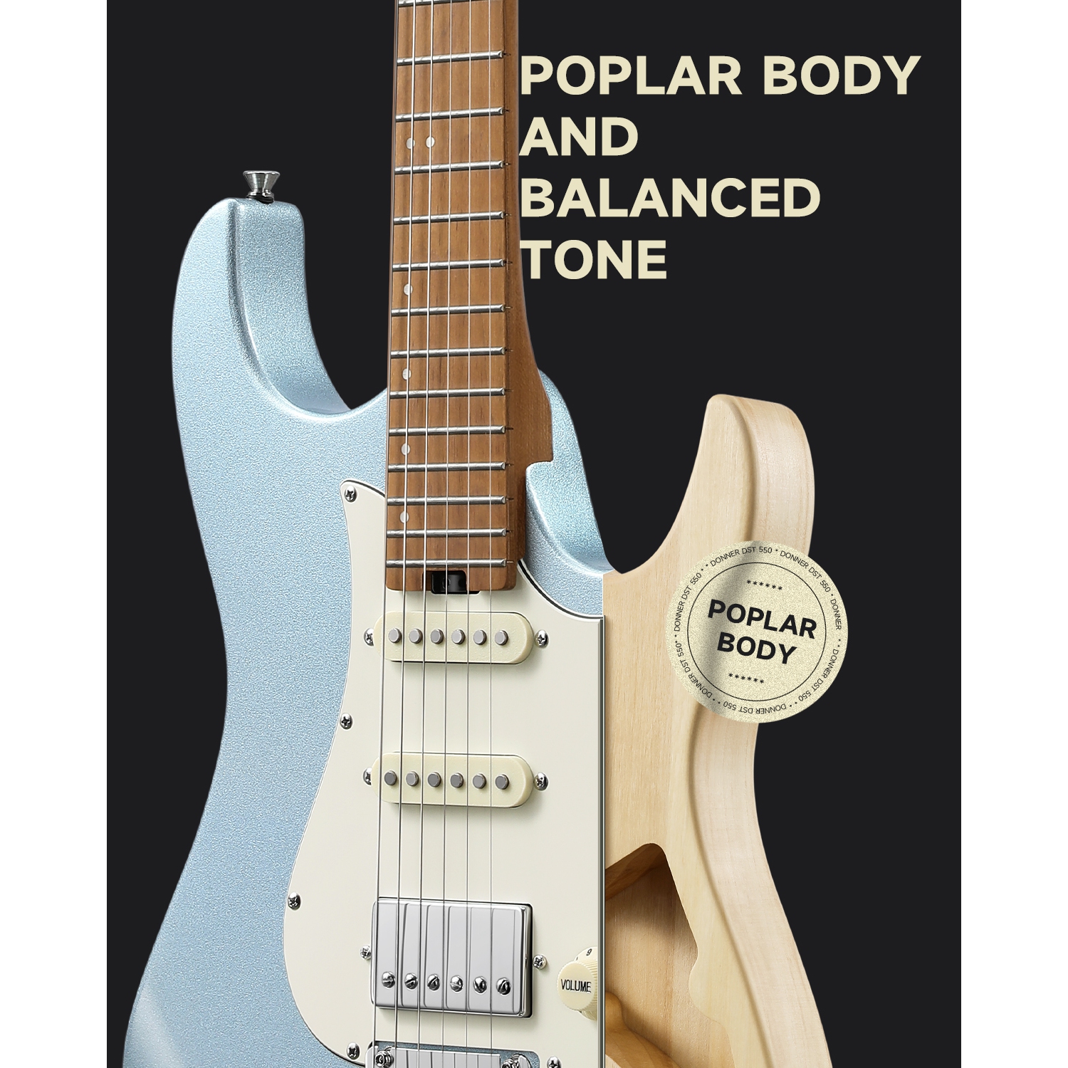 Donner DST-550 ST 7-Tone Electric Guitar HSS Pickup Roasted Maple Neck