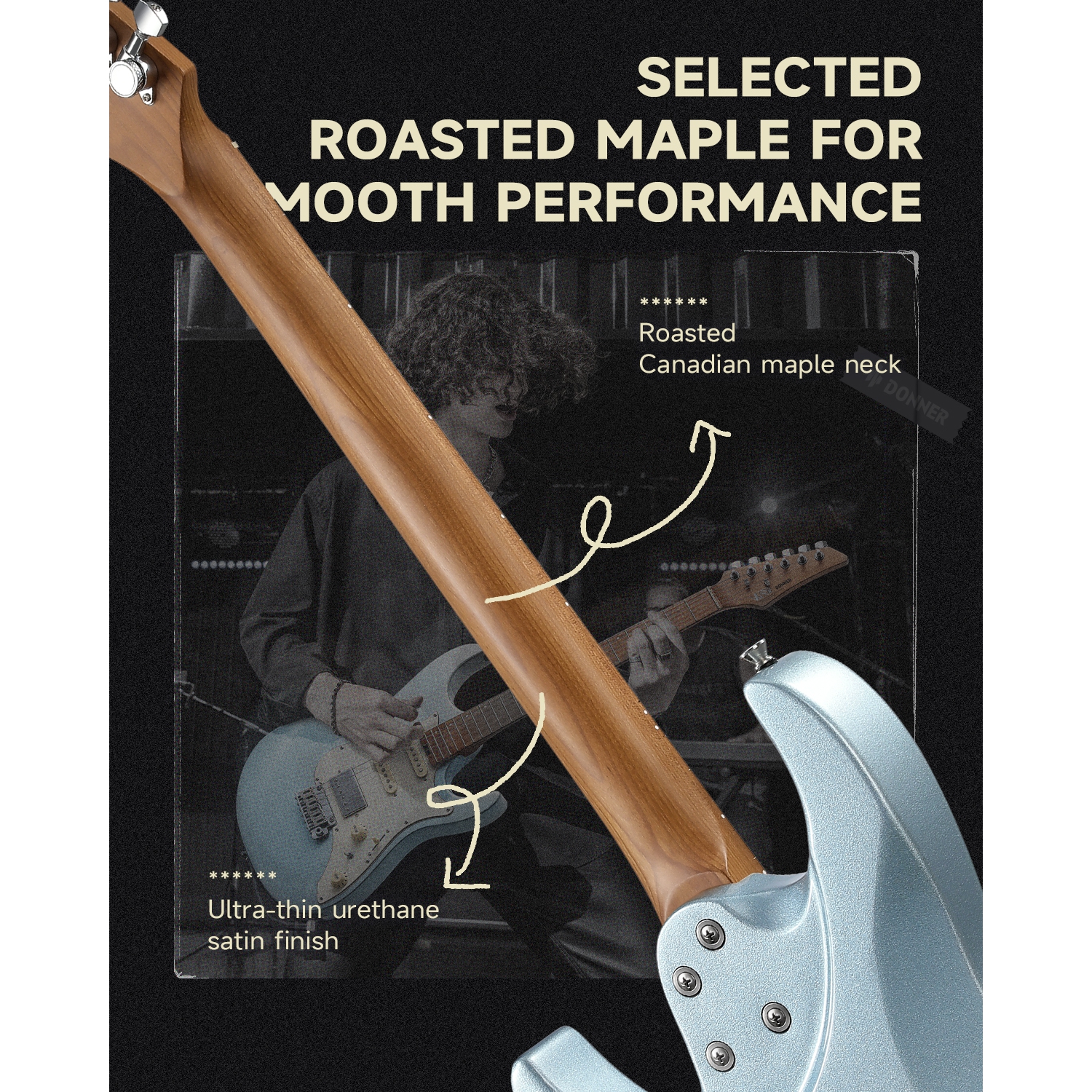 Donner DST-550 ST 7-Tone Electric Guitar HSS Pickup Roasted Maple Neck