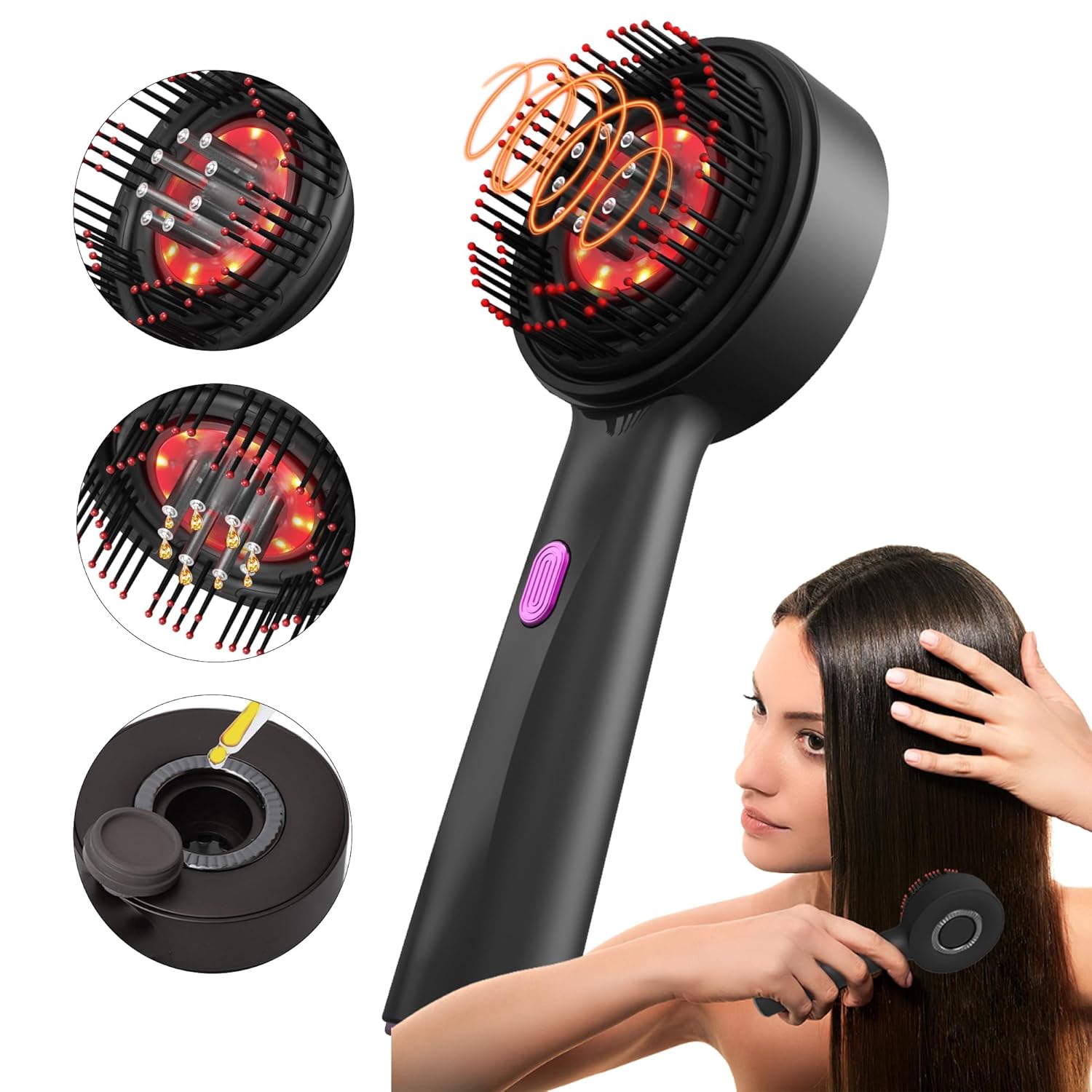 Red Light Hair Care Peb Hair Growth Peb EMS Electric Scalp Massage Brosse chauffante Tête de massage Peigne de massage Gris