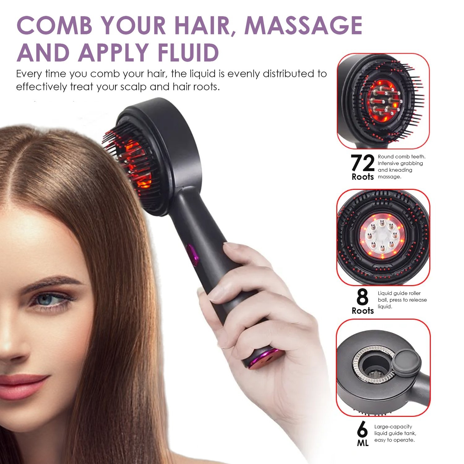 Red Light Hair Care Peb Hair Growth Peb EMS Electric Scalp Massage Brosse chauffante Tête de massage Peigne de massage Gris