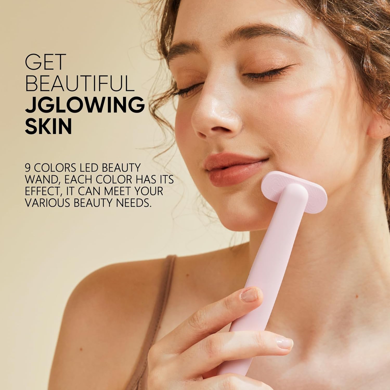 Red Light Therapy Beauty Device for Women,Home Use Facial Wand, LED Light Therapy Wand for Face Lift Firm Anti-Aging Wrinkle Removal-Pink