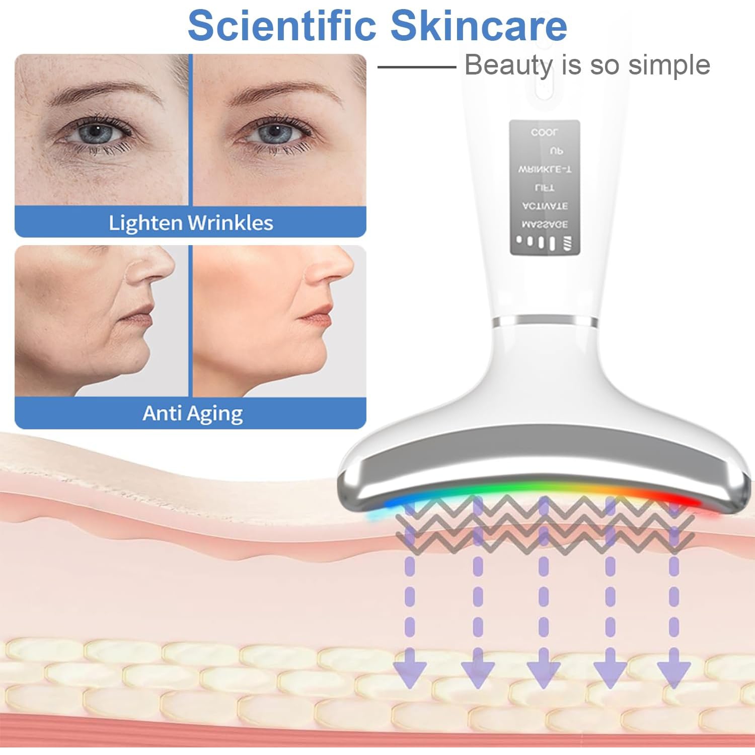 Thérapie à la lumière rouge pour le visage et le cou, Appareil de massage facial anti-âge pour le cou, Appareil de massage apaisant pour le visage