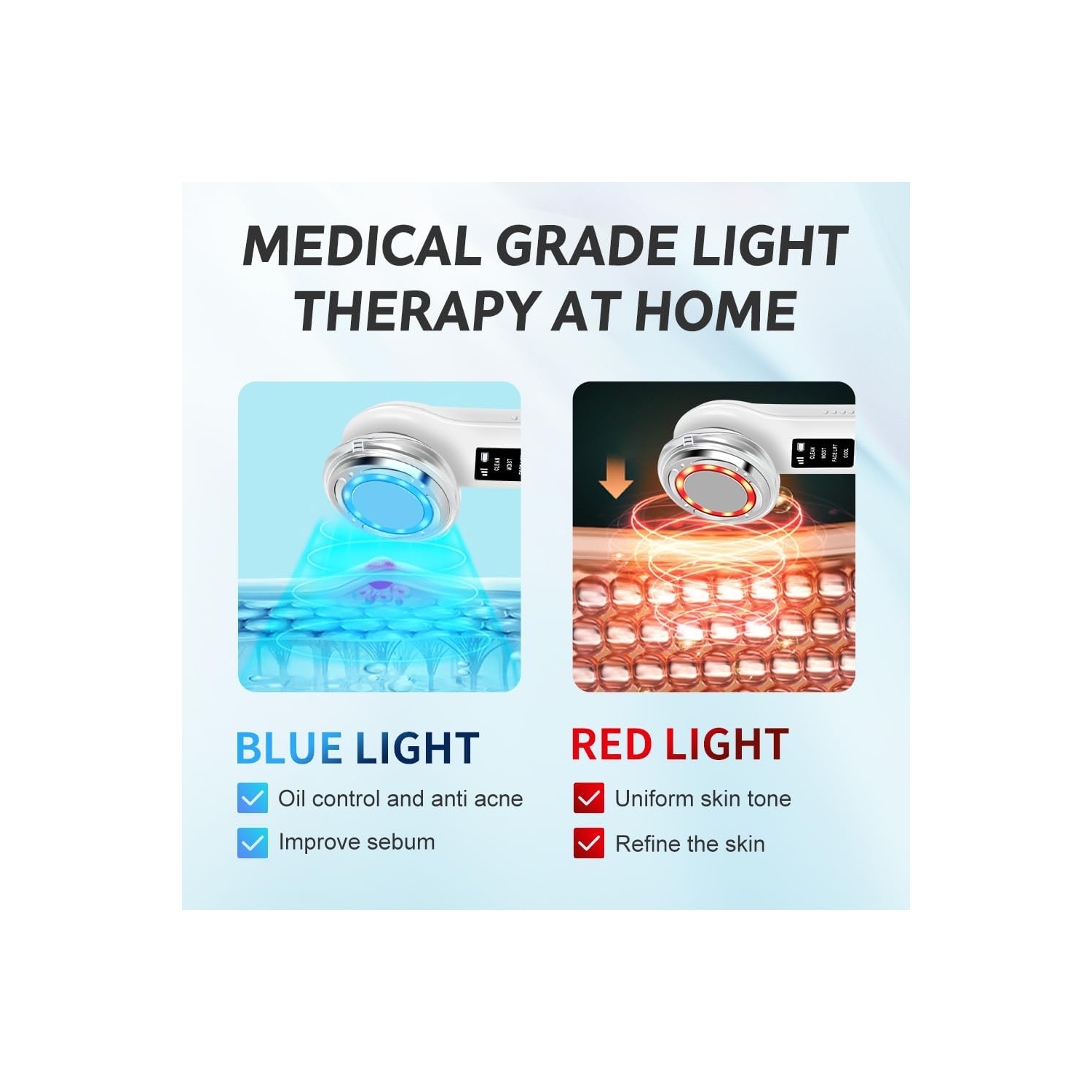 Red Light Therapy Beauty Device for Face Neck Wrinkles,Anti-Aging Facial Beauty Instrument,Cold & Warm Clean Skin Care Tool-White