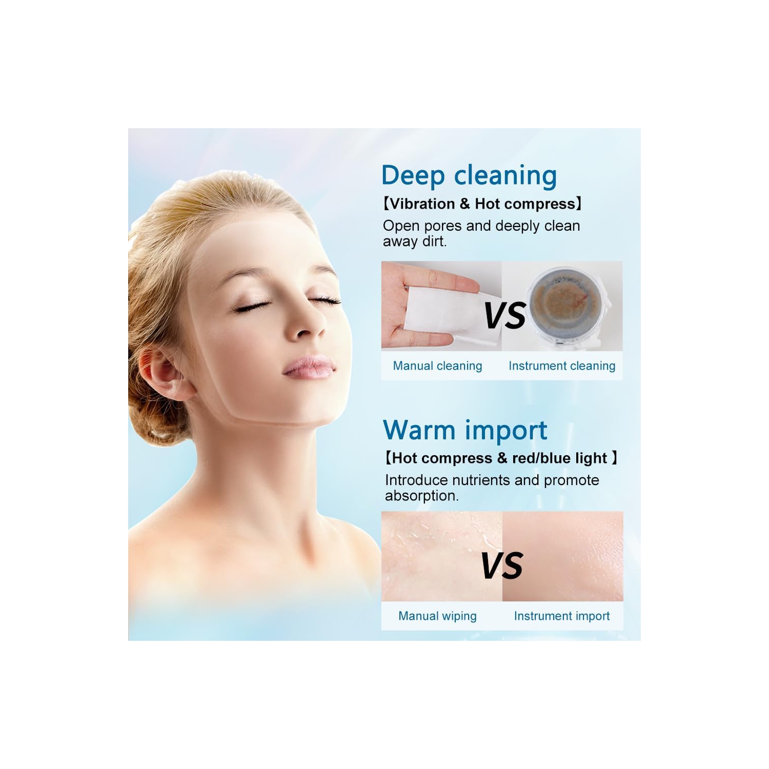 Red Light Therapy Beauty Device for Face Neck Wrinkles,Anti-Aging Facial Beauty Instrument,Cold & Warm Clean Skin Care Tool-White