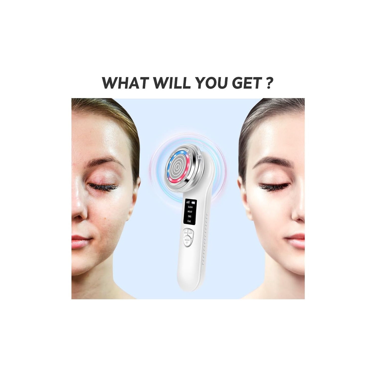 Red Light Therapy Beauty Device for Face Neck Wrinkles,Anti-Aging Facial Beauty Instrument,Cold & Warm Clean Skin Care Tool-White