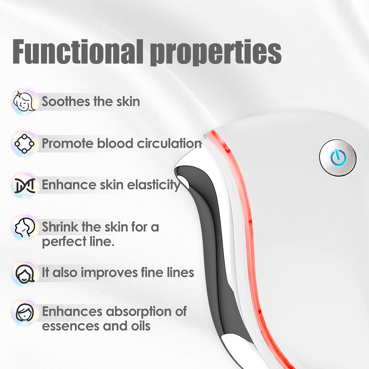 Face Massager Skin Tightening Beauty Device Gua Sha Stone Red Light Therapy Facial Skin Care Electric Gua Sha Tool-White