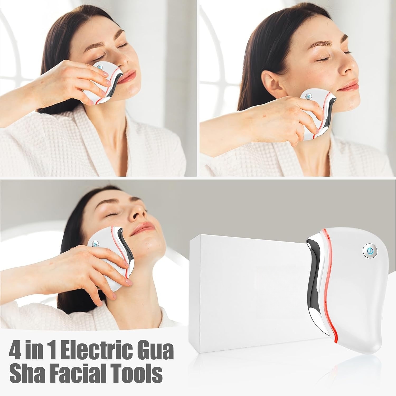 Face Massager Skin Tightening Beauty Device Gua Sha Stone Red Light Therapy Facial Skin Care Electric Gua Sha Tool-White