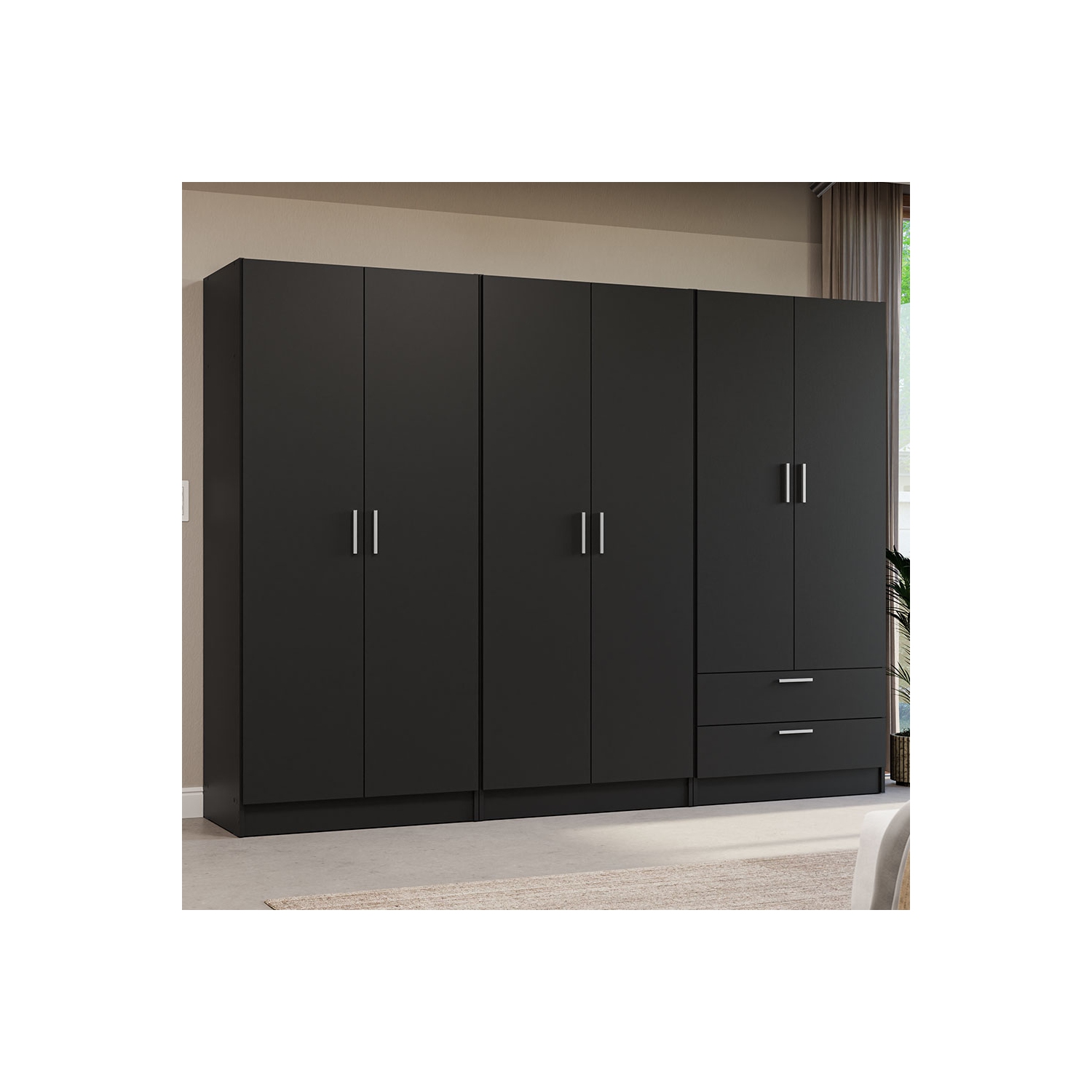 MADESA 6 Doors 2 Drawers Wardrobe Set Armoire Closet Bedroom Storage Cabinet with Shelves and Hanging Space 94"L Wooden Clothing Organizer Unit -