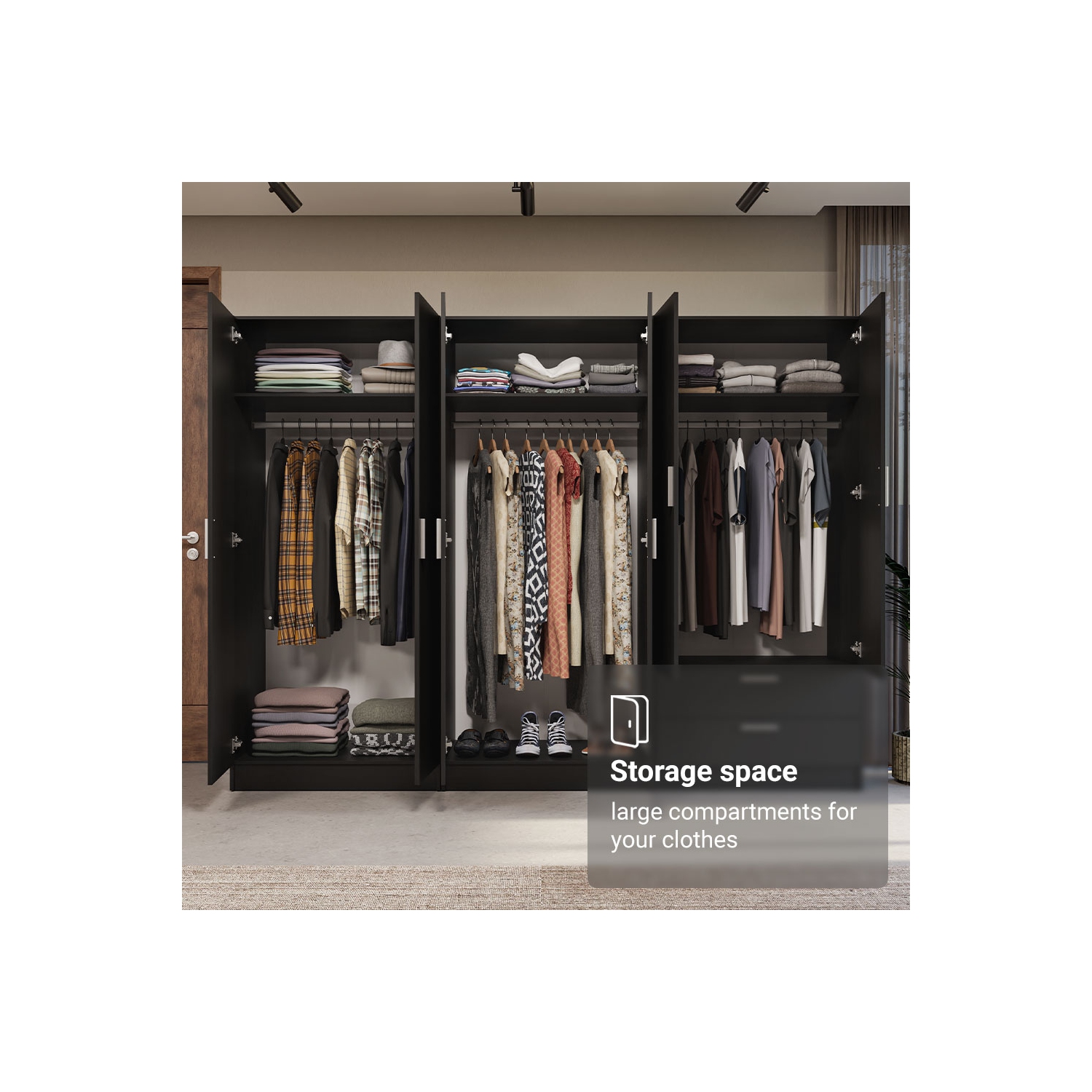 MADESA 6 Doors 2 Drawers Wardrobe Set Armoire Closet Bedroom Storage Cabinet with Shelves and Hanging Space 94"L Wooden Clothing Organizer Unit -