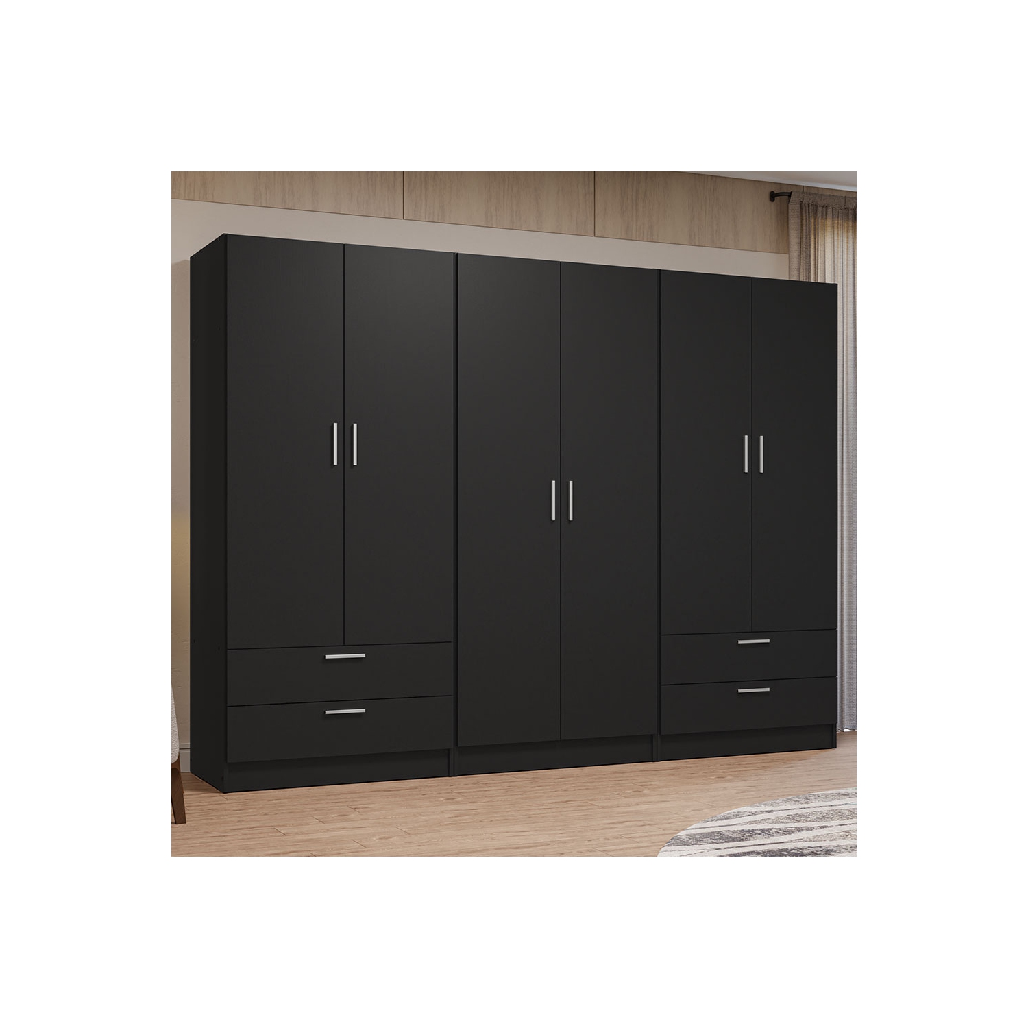 Ensemble garde-robe à 6 portes et 4 tiroirs Armoire garde-robe Armoire pour chambre à coucher avec tablettes et espace suspendu Meuble de rangement