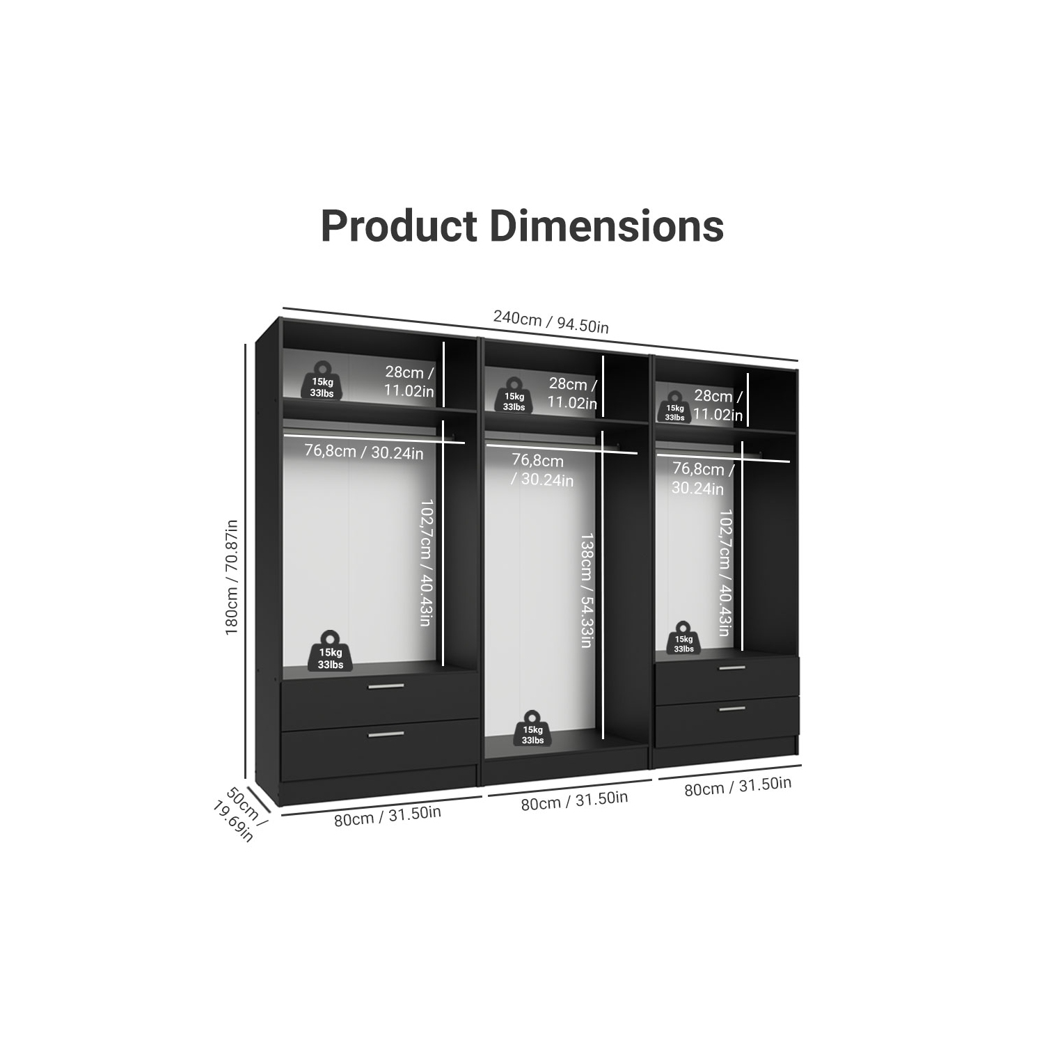 Ensemble garde-robe à 6 portes et 4 tiroirs Armoire garde-robe Armoire pour chambre à coucher avec tablettes et espace suspendu Meuble de rangement