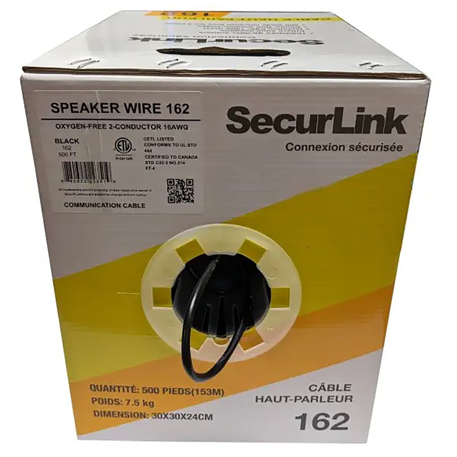 SecurLink – Câble de haut-parleur à 2 conducteurs, 16 AWG, CMR/FT4 ignifugé, 500 pi, noir