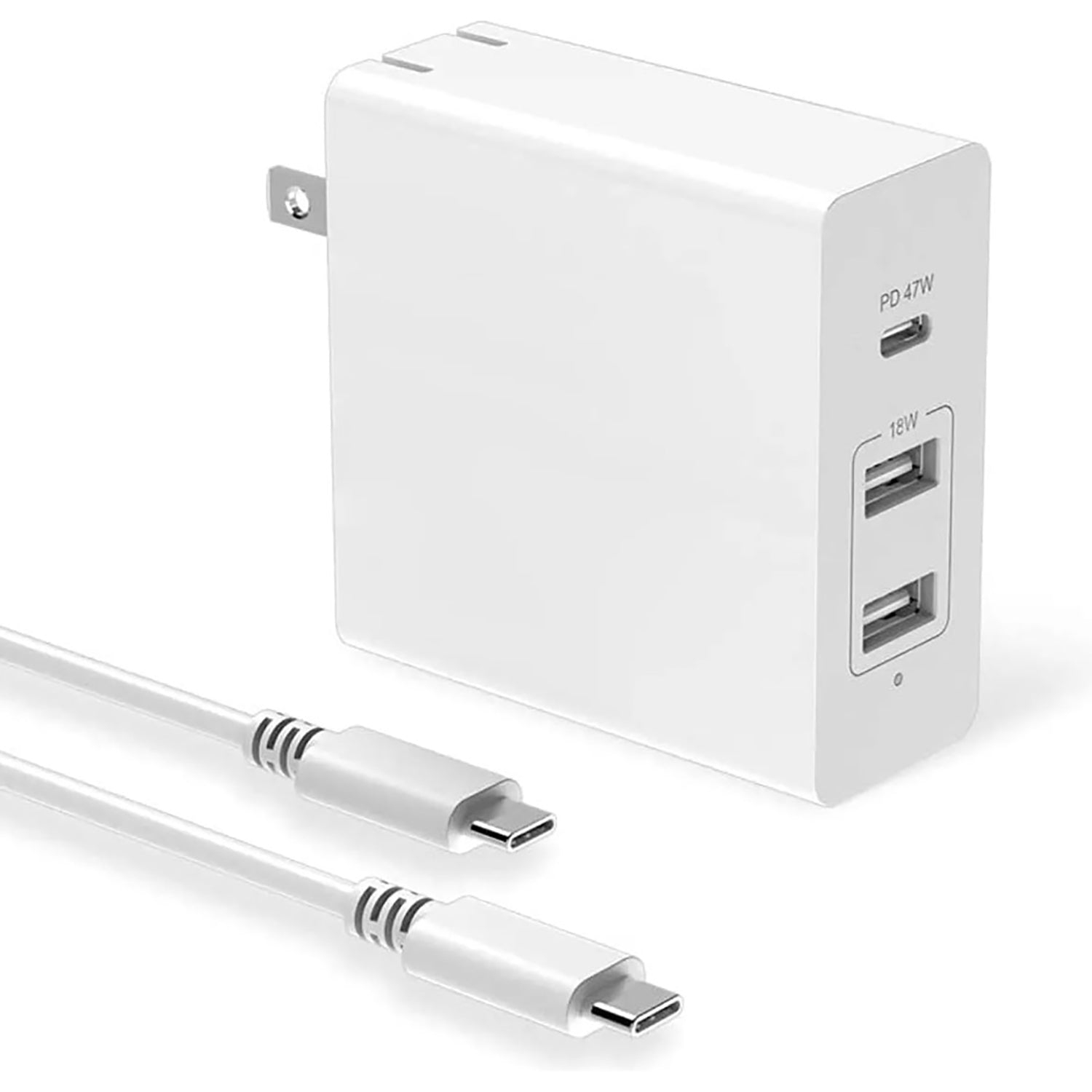 HuntKey - Chargeur mural 1 prise USB-C et 2 prises USB-A avec câble 1,8&nbsp;m, blanc