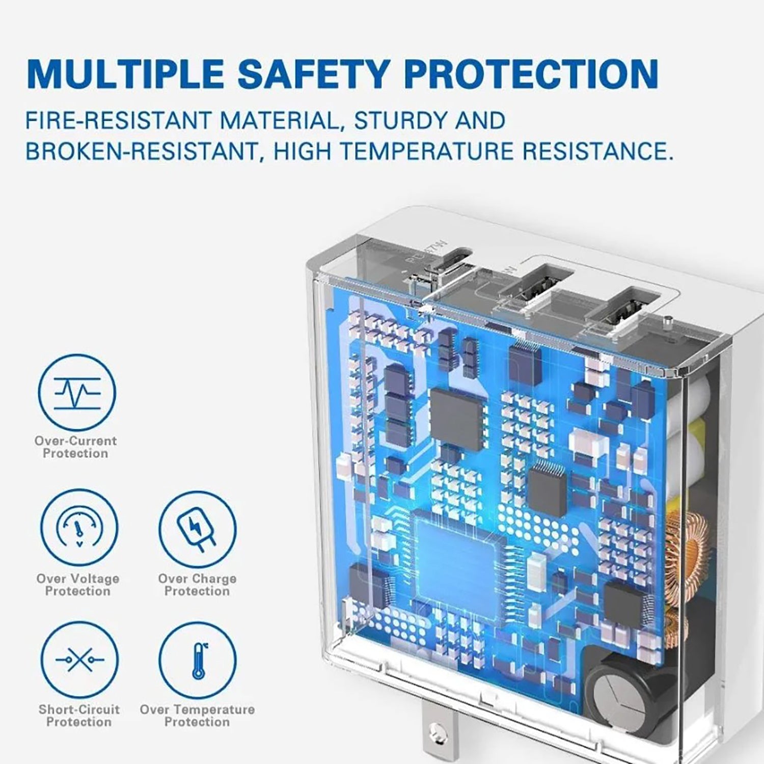 HuntKey - Chargeur mural 1 prise USB-C et 2 prises USB-A avec câble 1,8&nbsp;m, blanc