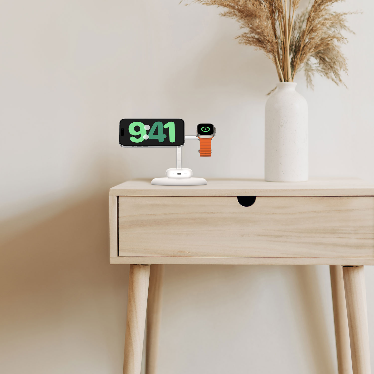 Support de chargement magnétique sans fil 3-en-1 Qi2 de 15 W BoostCharge Pro de Belkin - Blanc