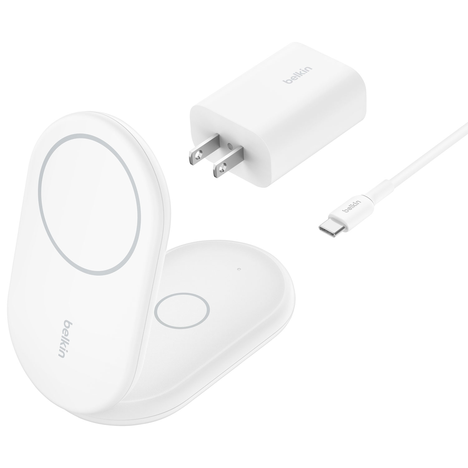 Support de chargement sans fil repliable 2-en-1 Qi2 de 15 W de Belkin - Blanc