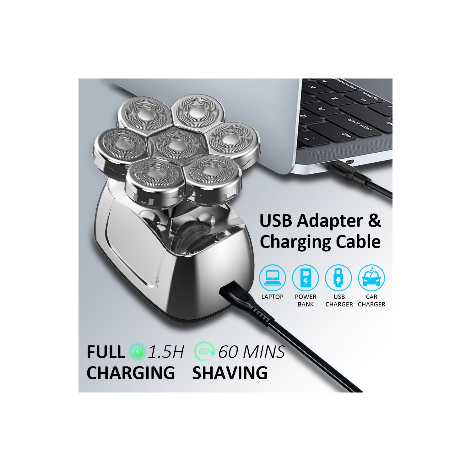 Tondeuse à barbe multifonctionnelle pour hommes rasoir électrique avec tondeuse pour poils de nez Trousse de toilette étanche pour hommes - Argenté