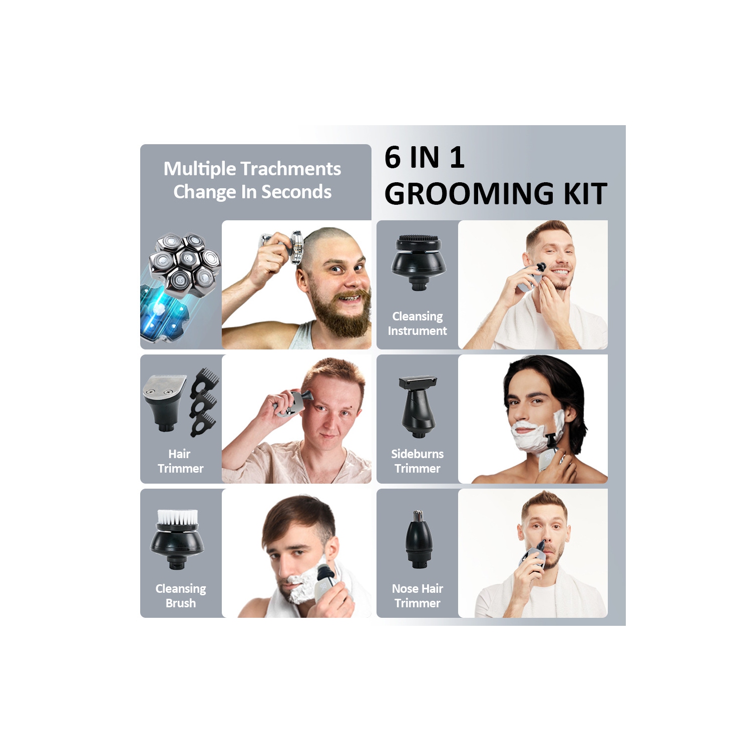 Tondeuse à barbe multifonctionnelle pour hommes rasoir électrique avec tondeuse pour poils de nez Trousse de toilette étanche pour hommes - Argenté