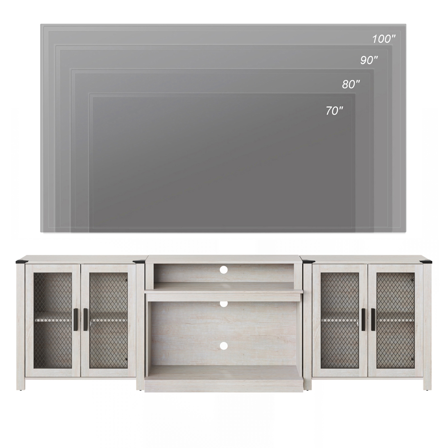 WAMPAT 2 in 1 TV Stand Set for 100 inch TV,Farmhouse Entertainment Center with 4 Mesh Door and Open Storage Shelves,Wood Media TV Console Table for