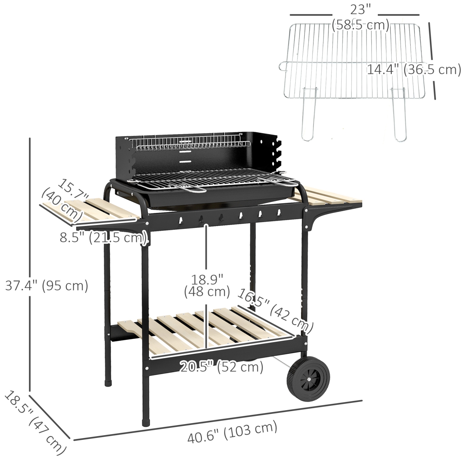 Barbecue extérieur portatif au charbon Outsunny avec hauteur de gril réglable, chariot pour barbecue avec attrape-cendres et roulettes pour cuisiner