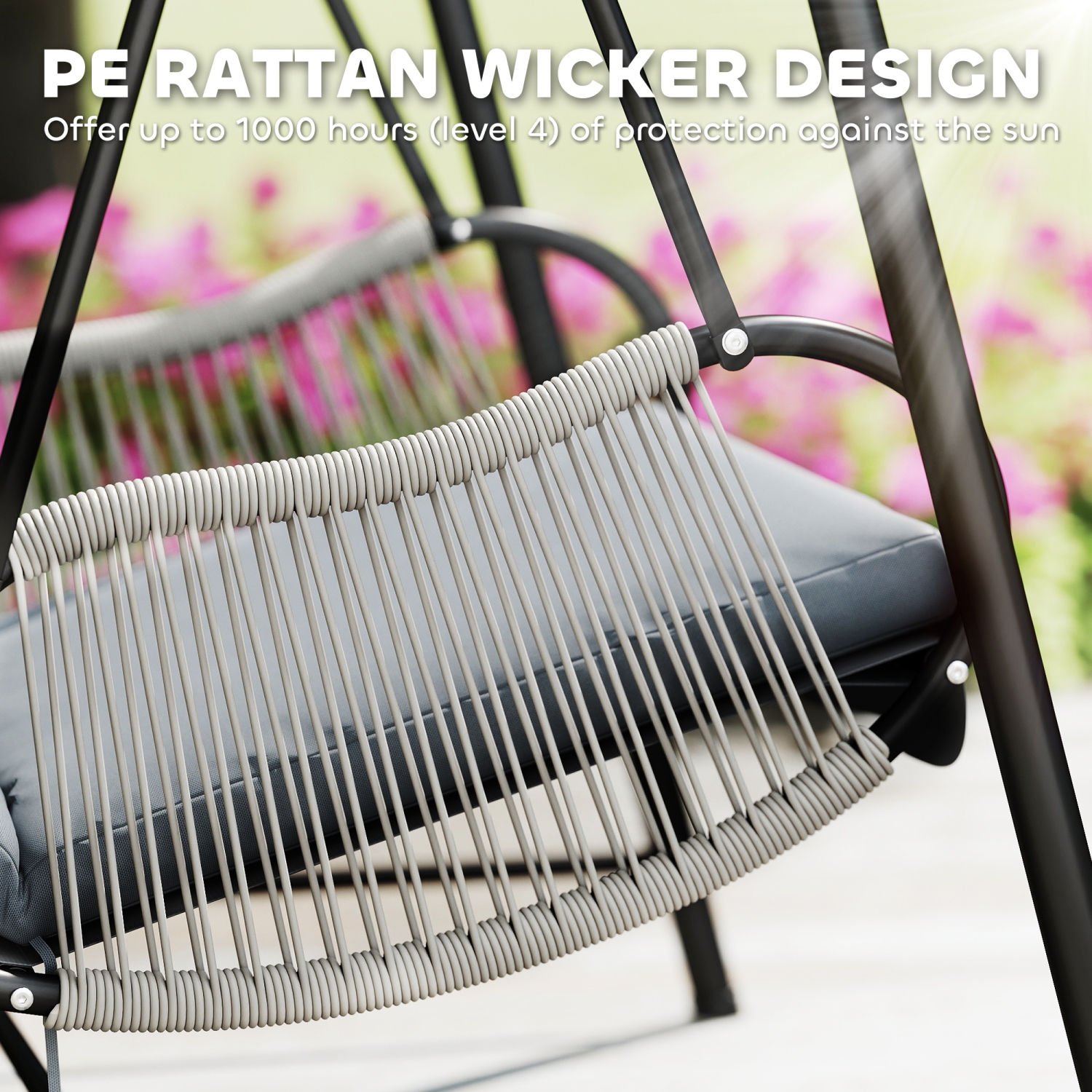 Outsunny Rattan Hammock Chair with Stand Included, Hanging Swing Chair with Stand and Seat Cushion, Single Outdoor Porch Swing for Garden, Porch,